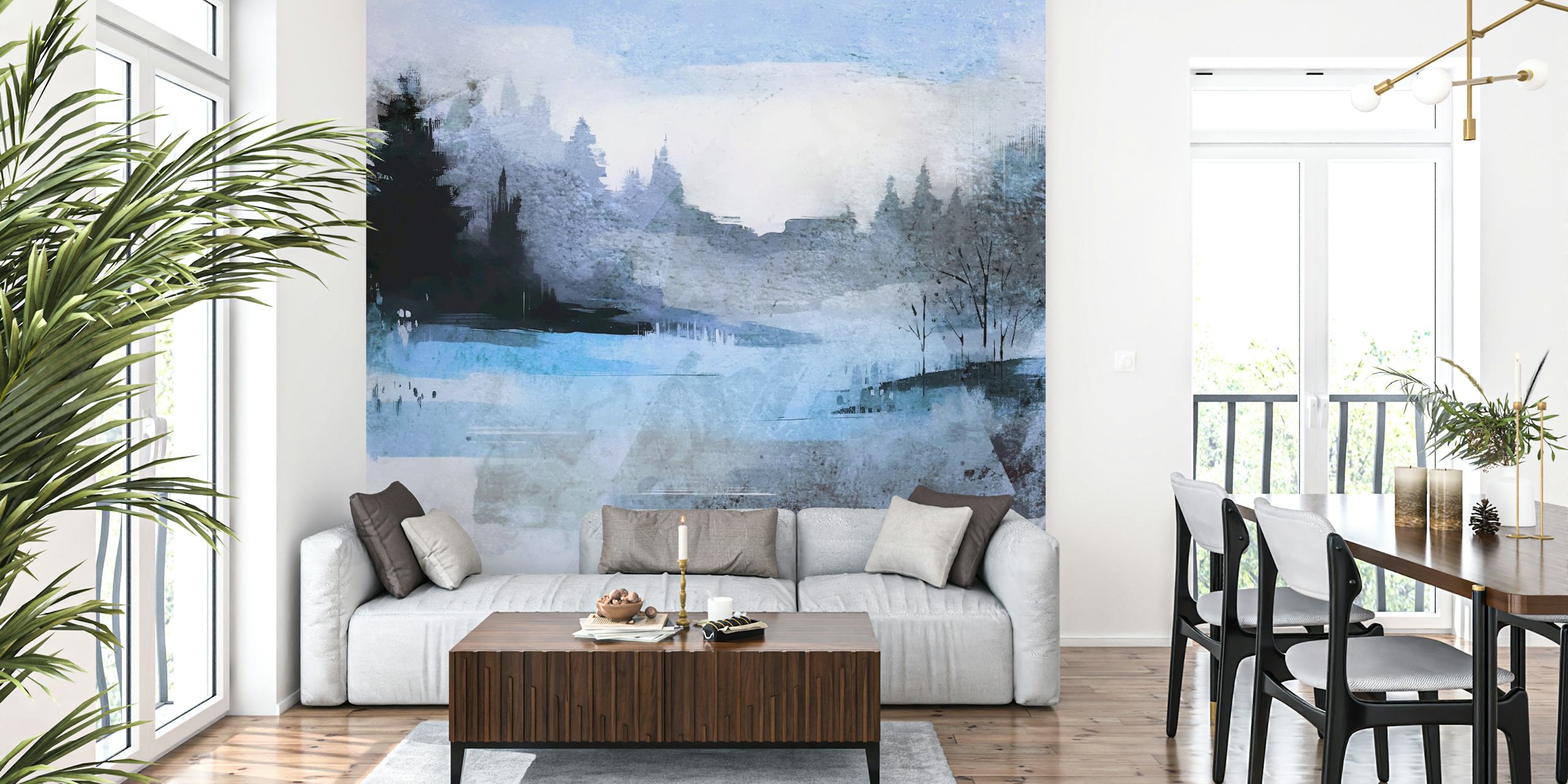 Abstract blue and gray forest landscape wallpaper