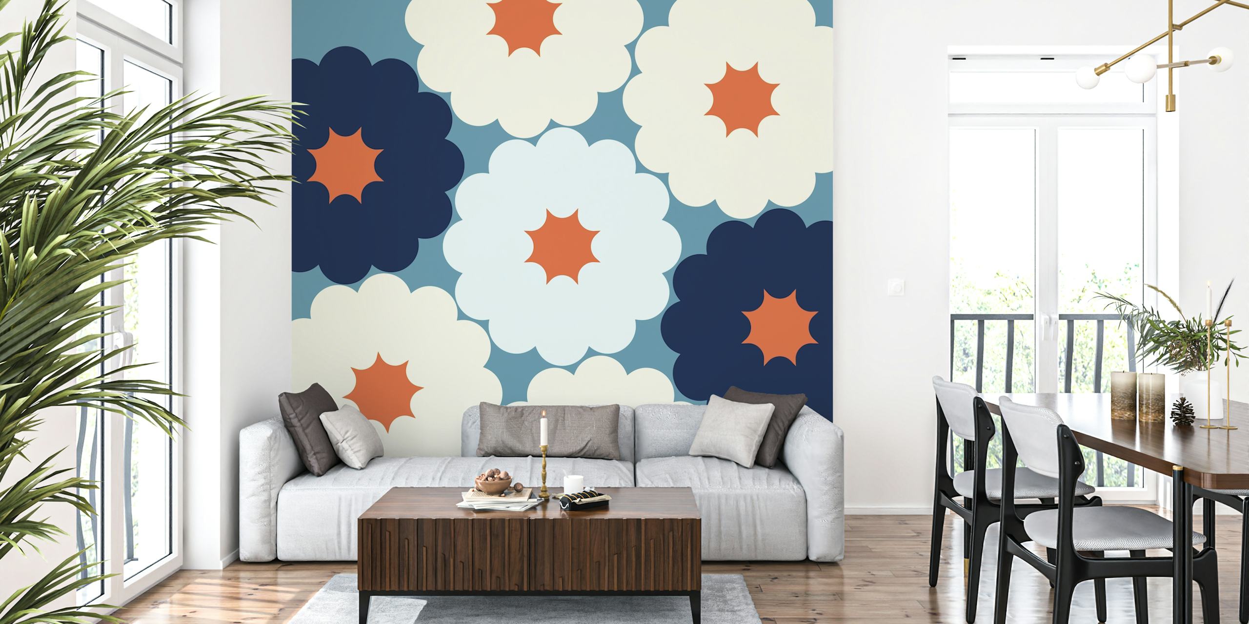Modern floral shapes wallpaper in a room