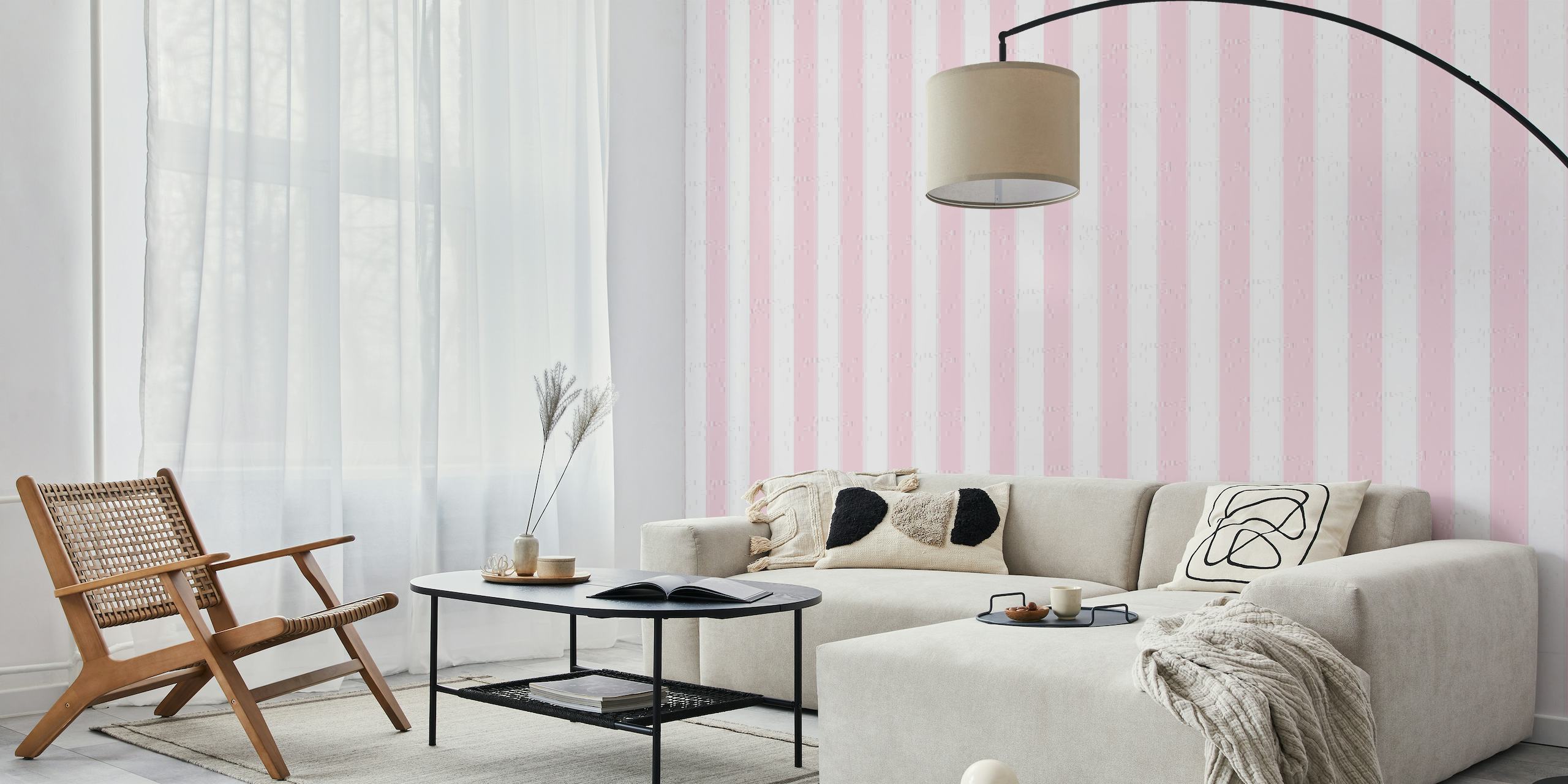 Light Pink Peony Stripes papel de parede