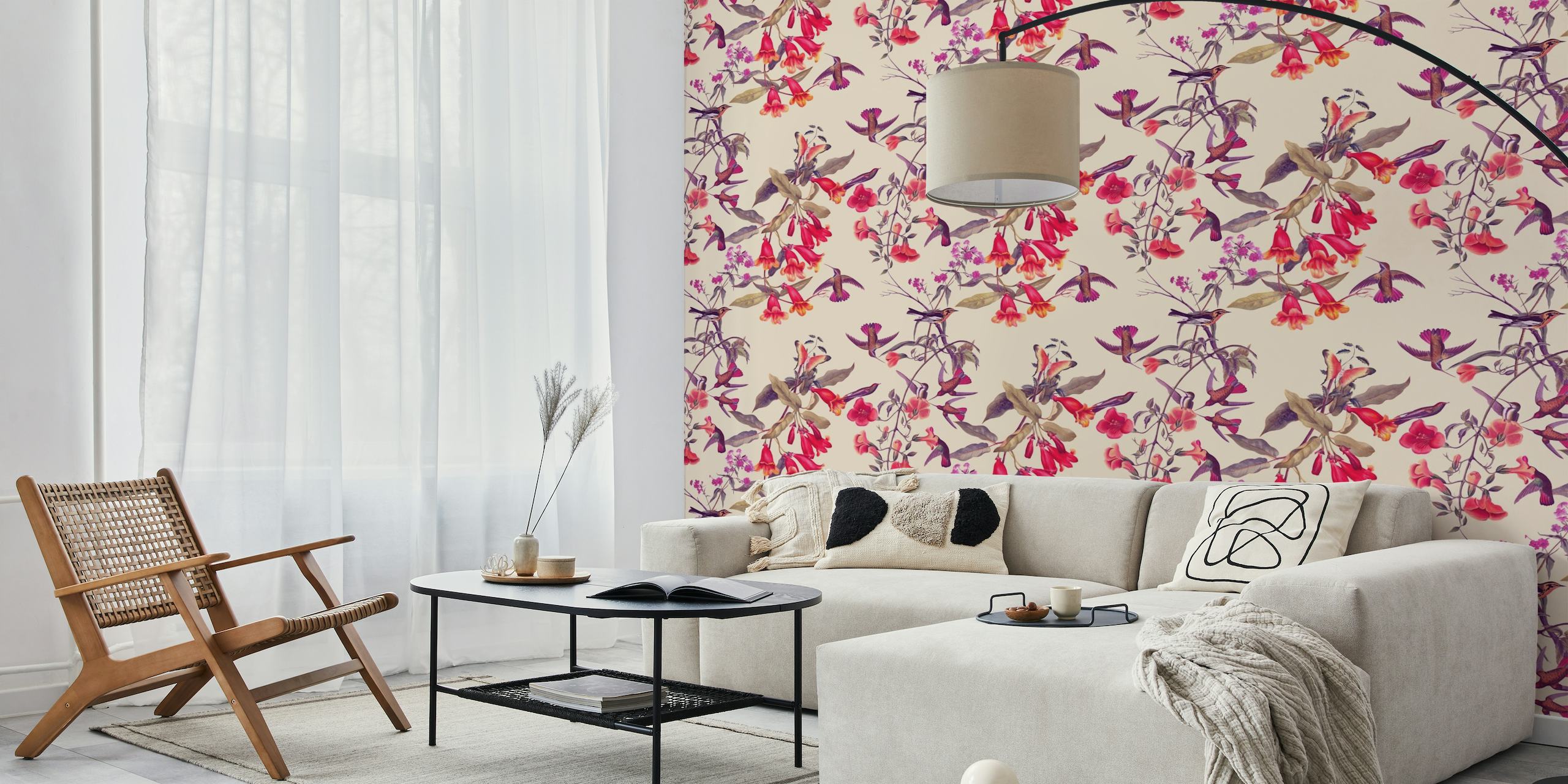 Cheerful Floral Hummingbirds wallpaper
