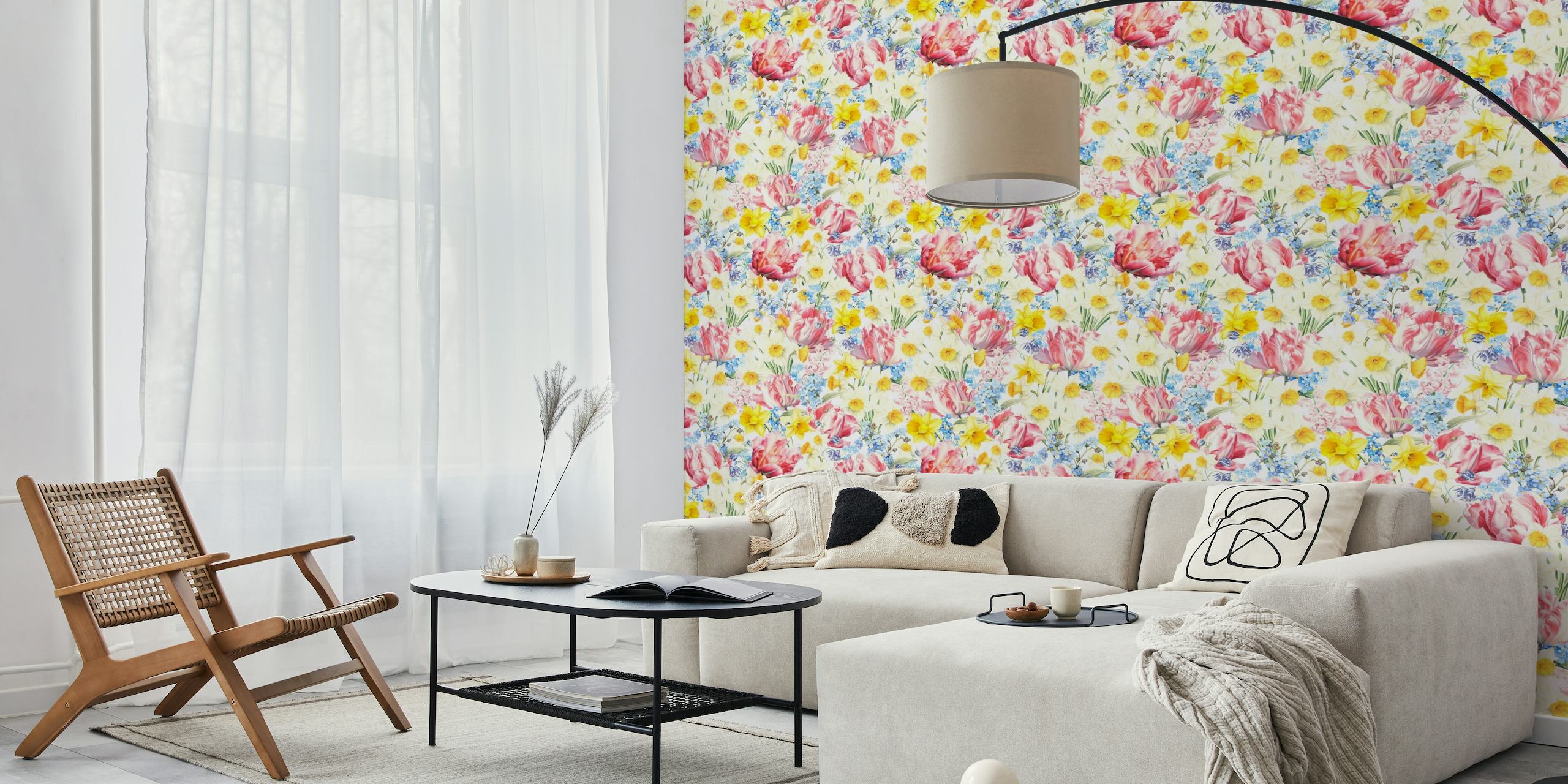 Pink, Blue And Yellow Opulent Springflowers wallpaper