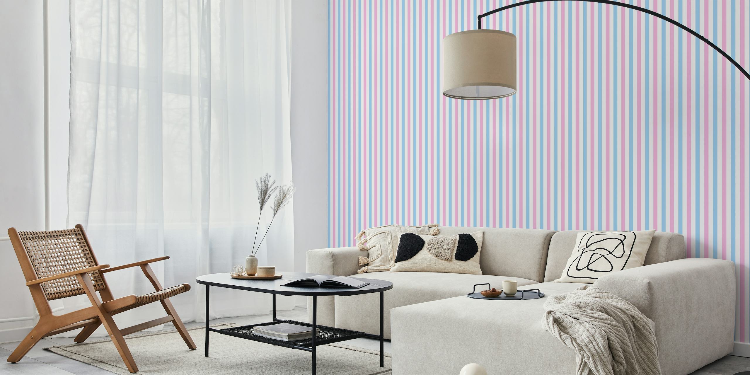 Light blue and pink vertical stripes papiers peint
