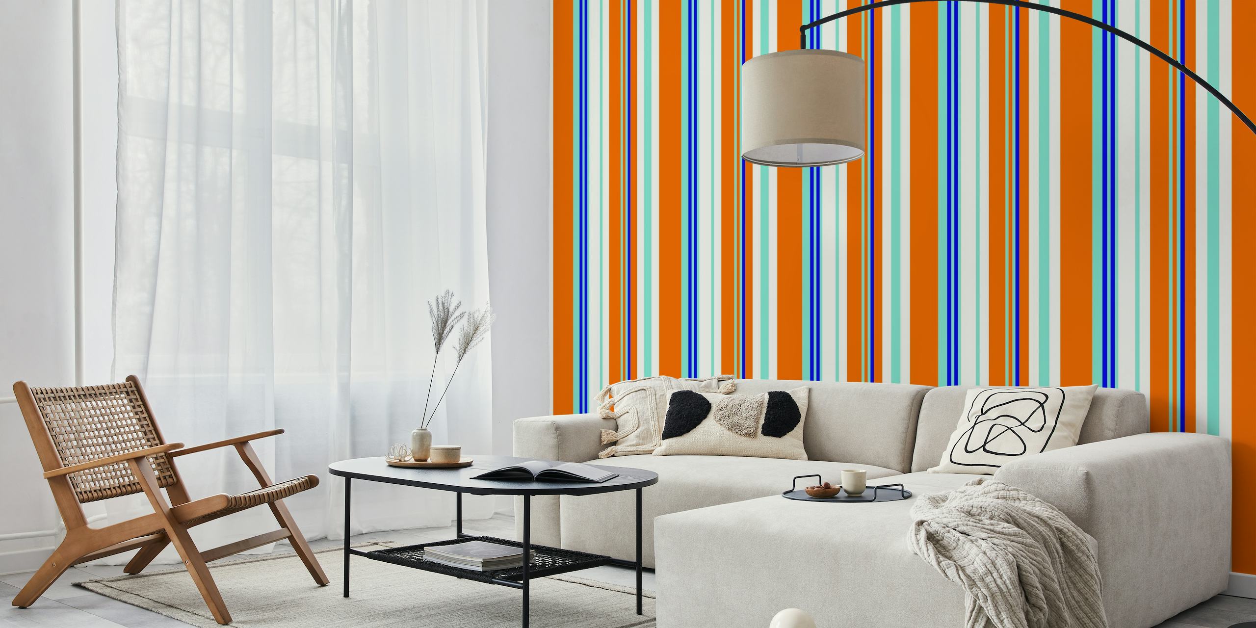 Nautical stripes orange-blue/ french bayadère papel de parede