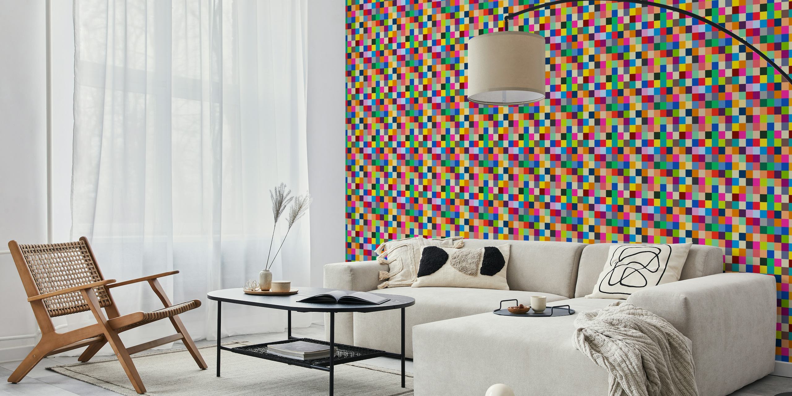 Mural de pared de mosaico geométrico vibrante con un patrón colorido