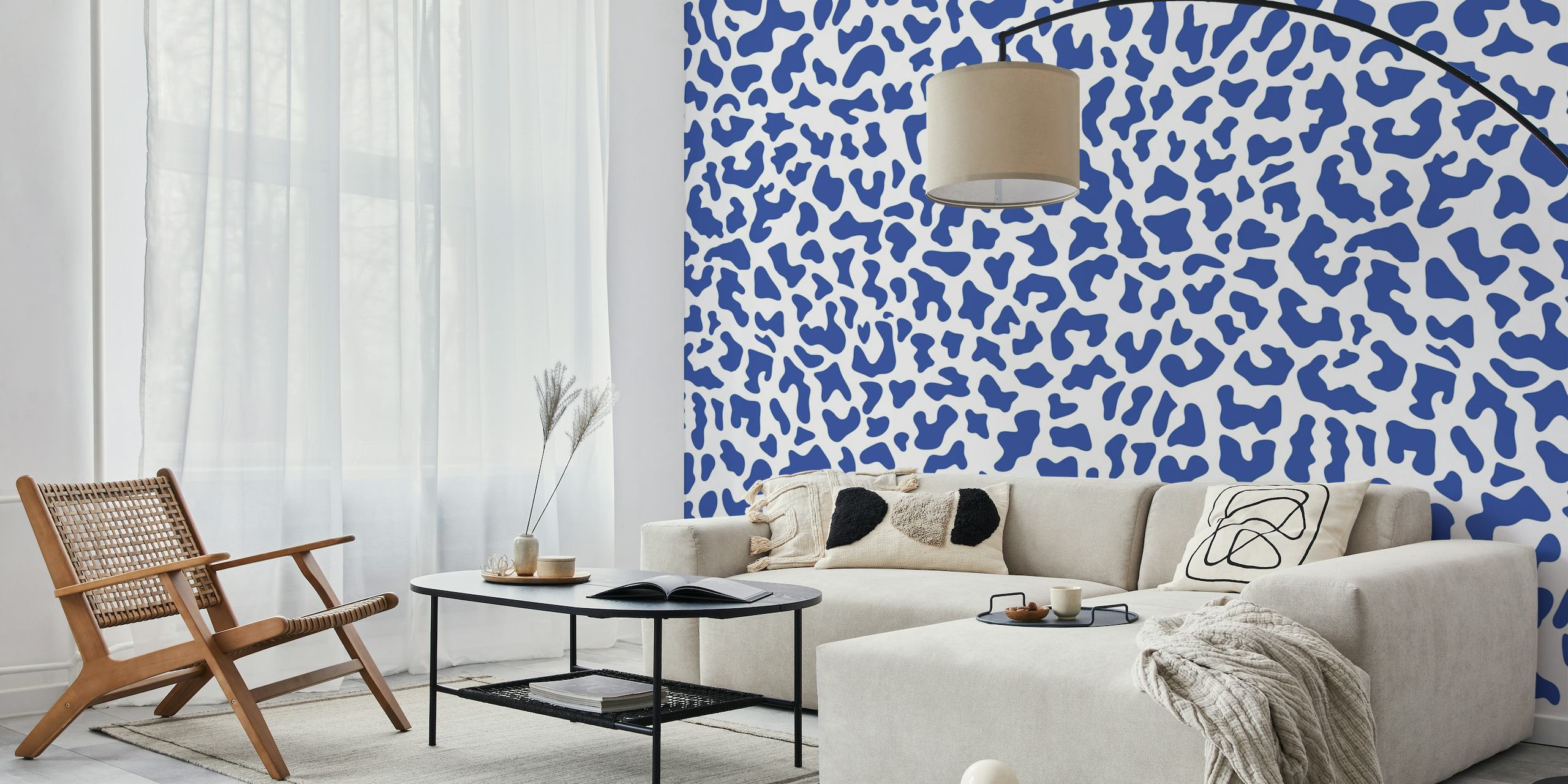 Blått och vitt leopardmönstrat tapetdesign