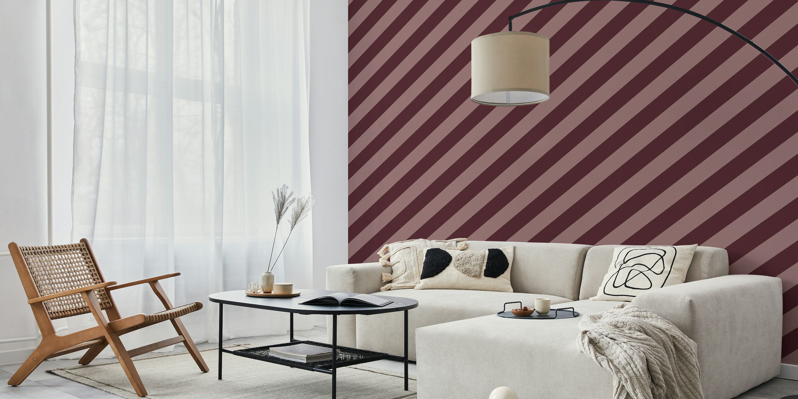 Textured diagonal stripe bordeaux rosewood wallpaper