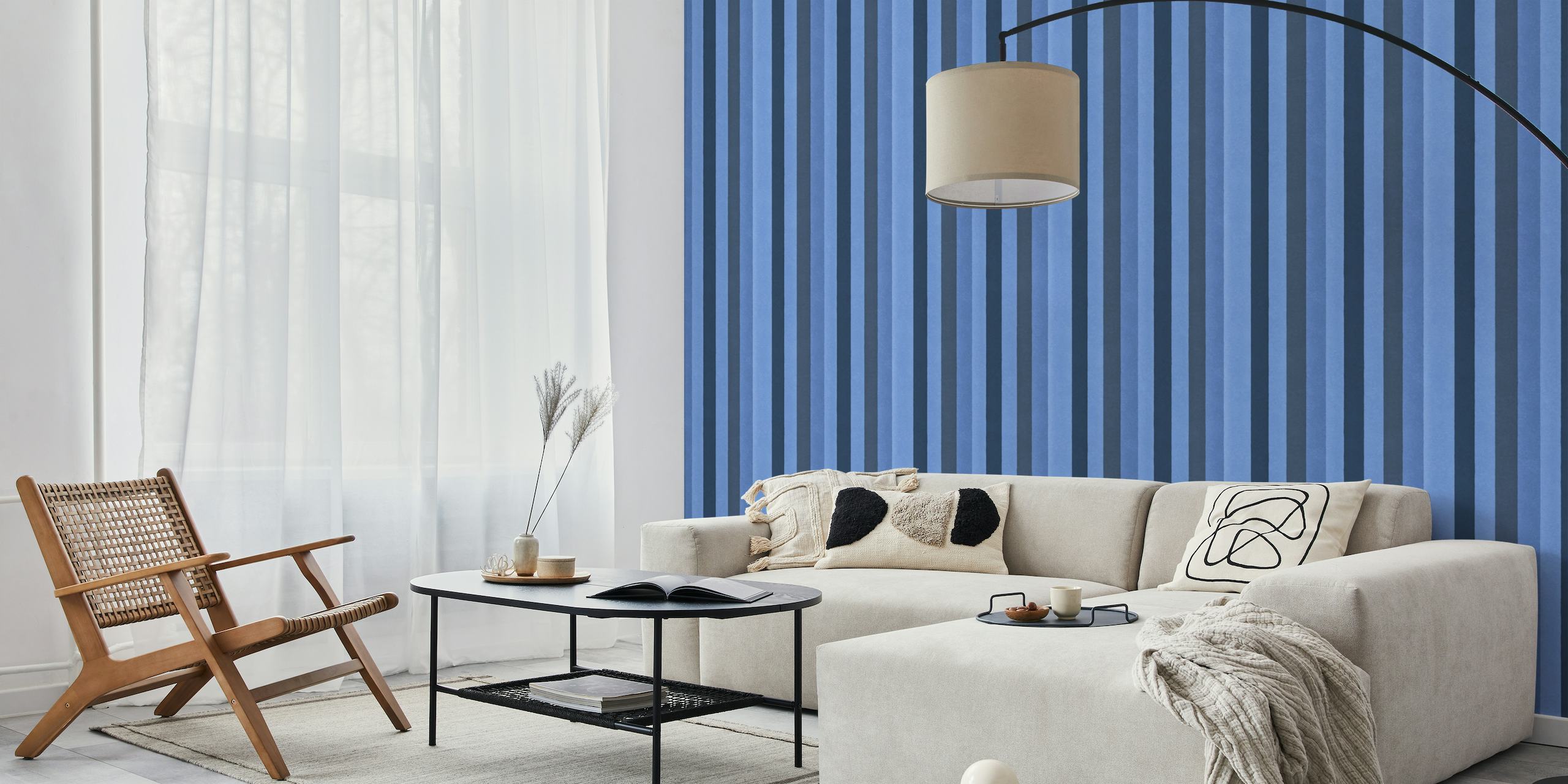 Whimsy Velvet Stripes Vertical Denim Blue papel de parede