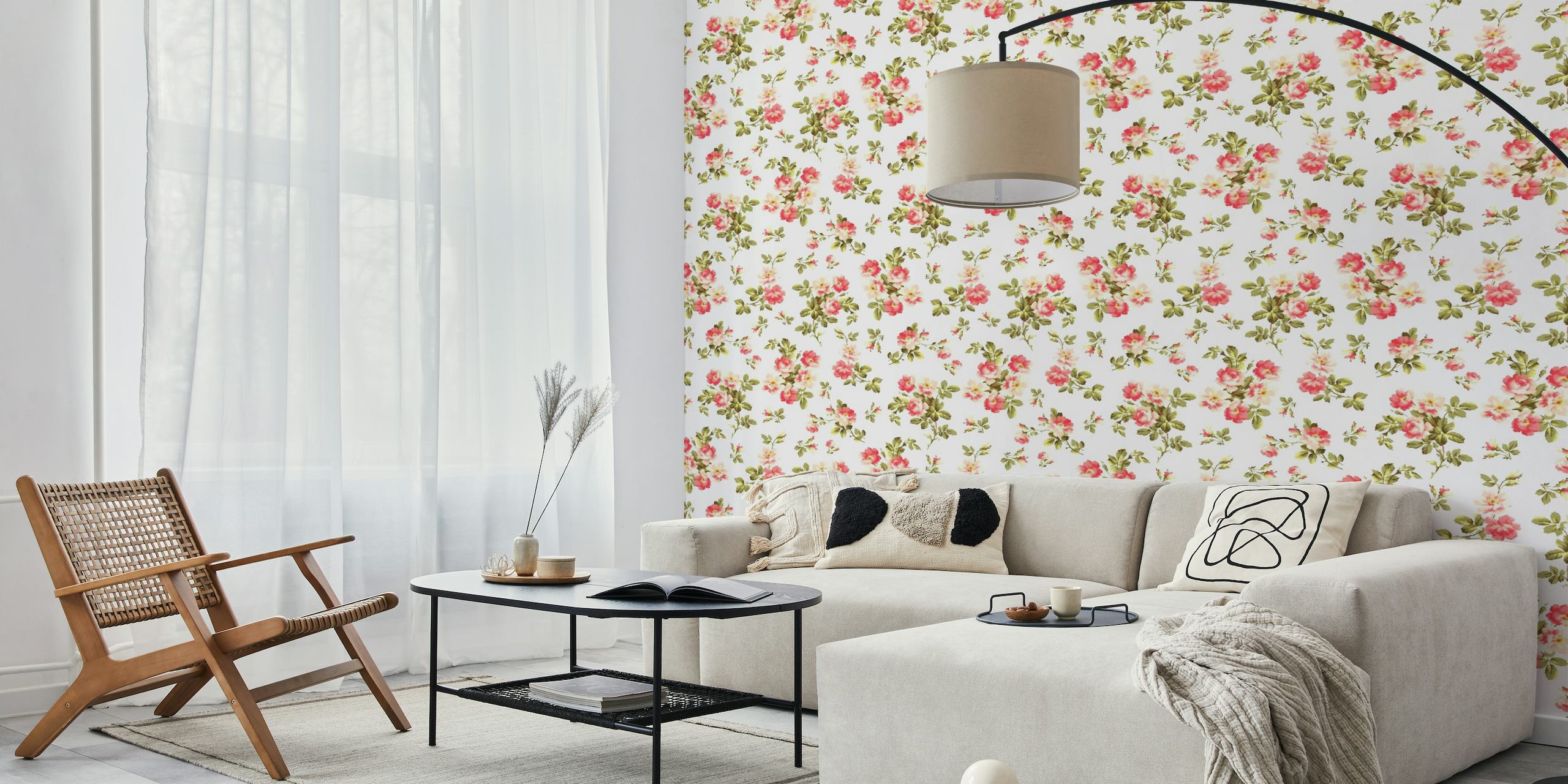 Scattered Rococo Chinoiserie Roses Flowers tapet
