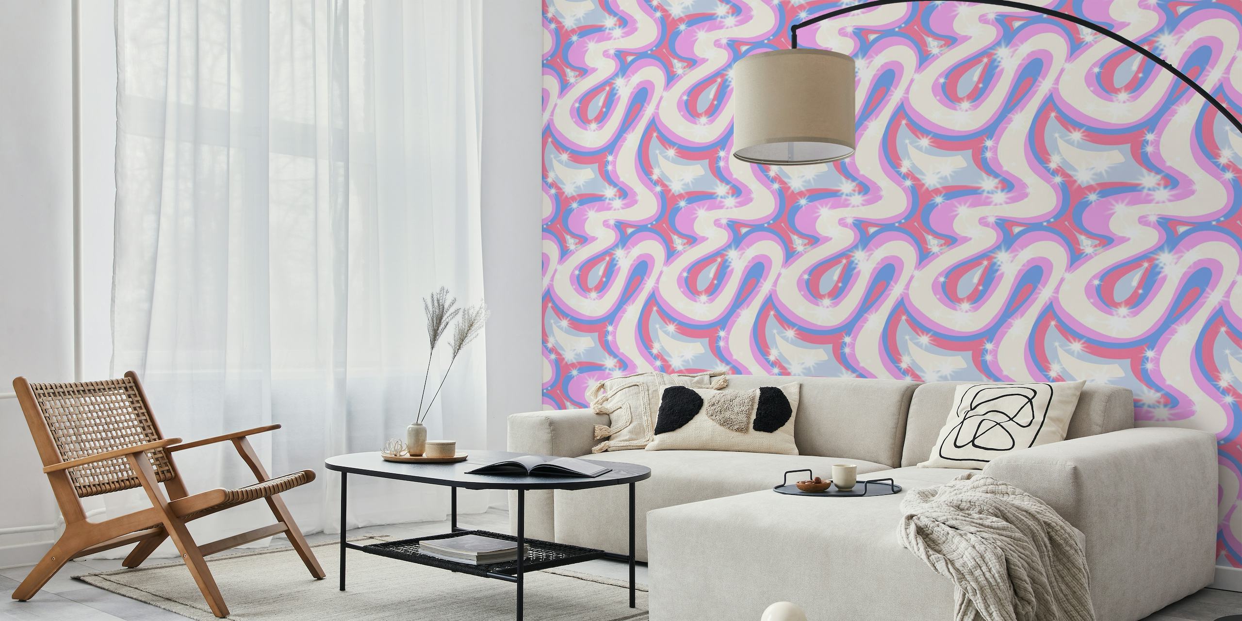 Groovy retro swirls purple wallpaper