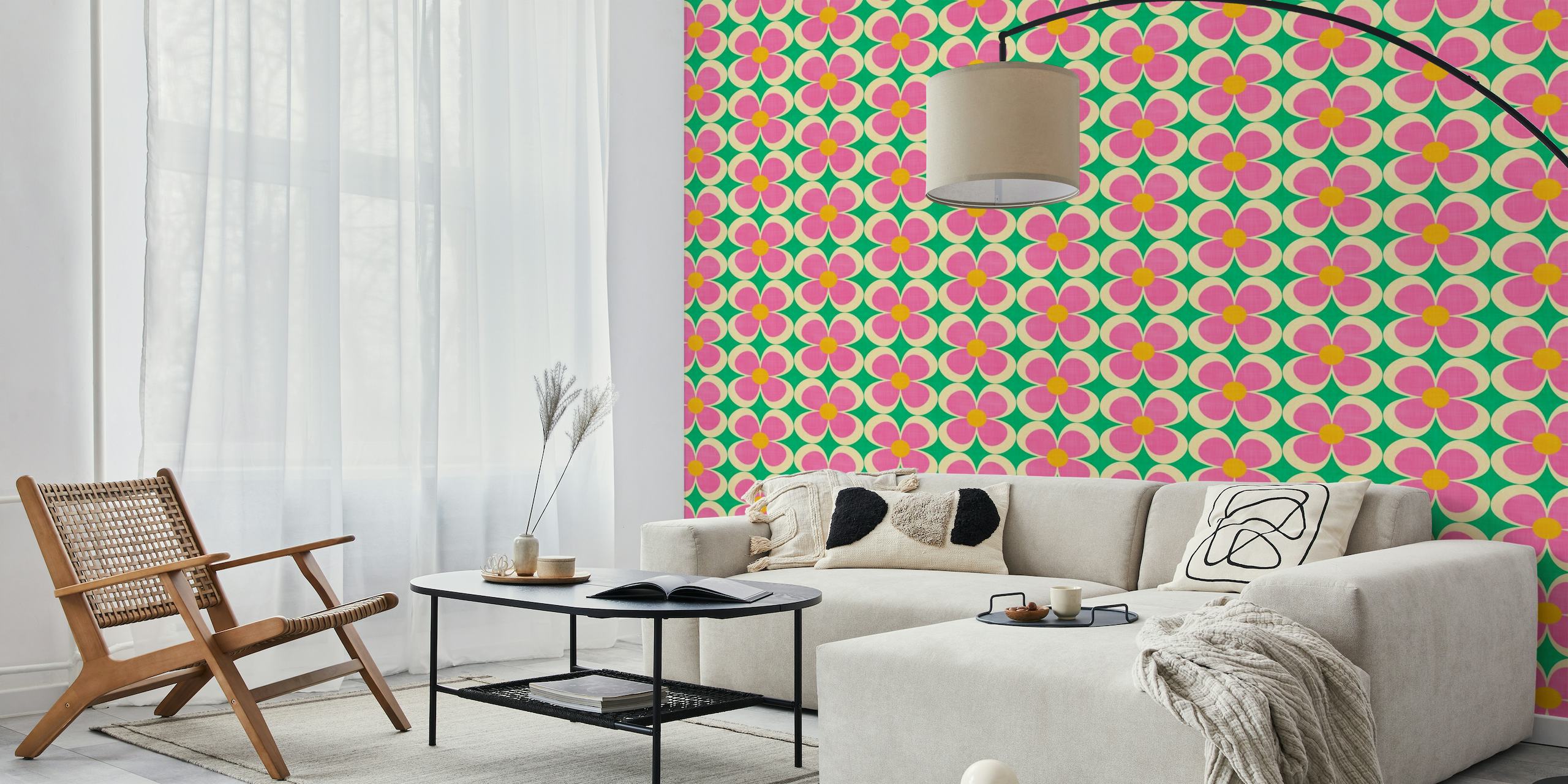 Groovy Geometric Floral Pink and Green Small papel de parede