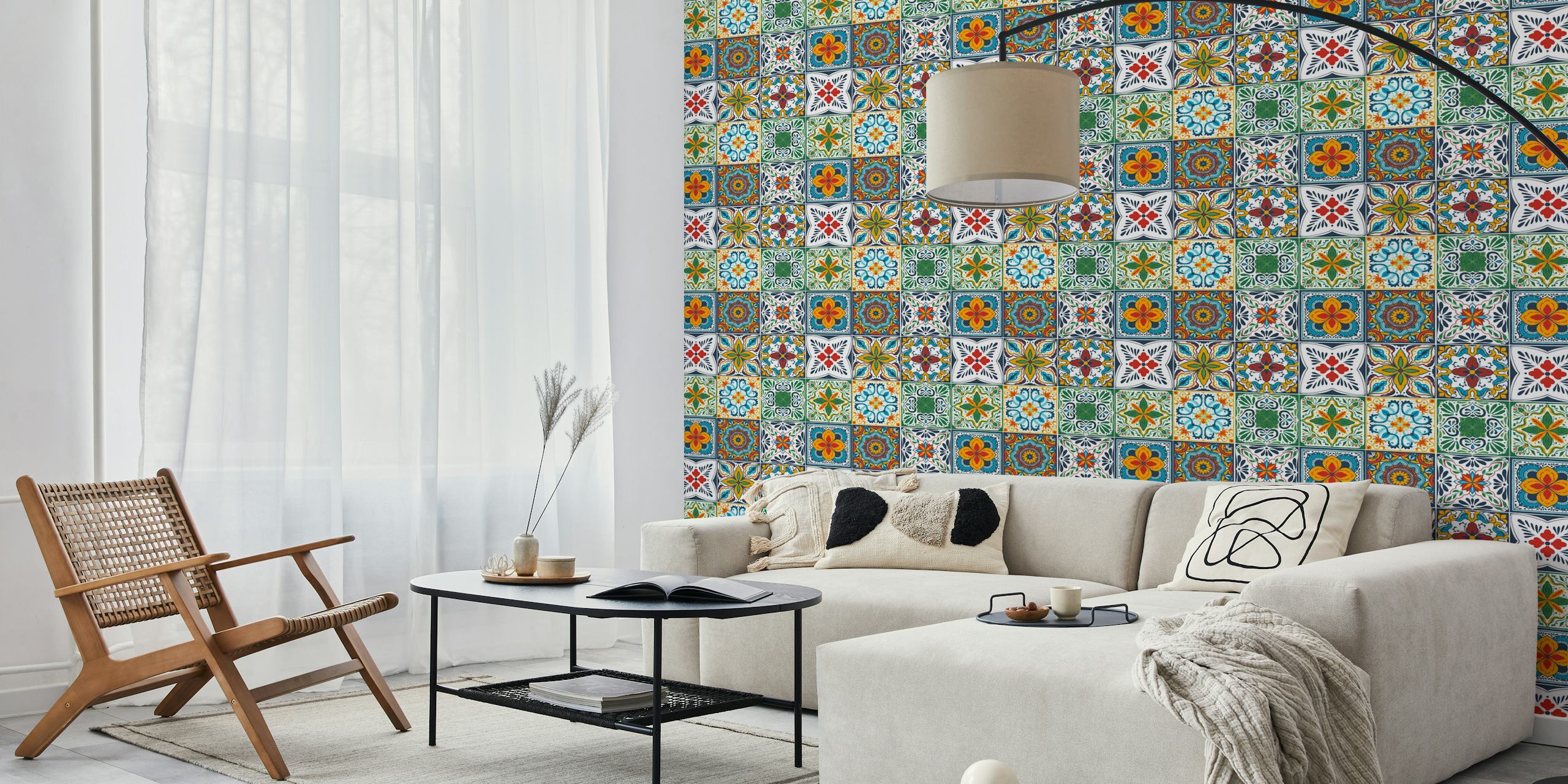 Talavera inspired tiles wallpaper in una stanza