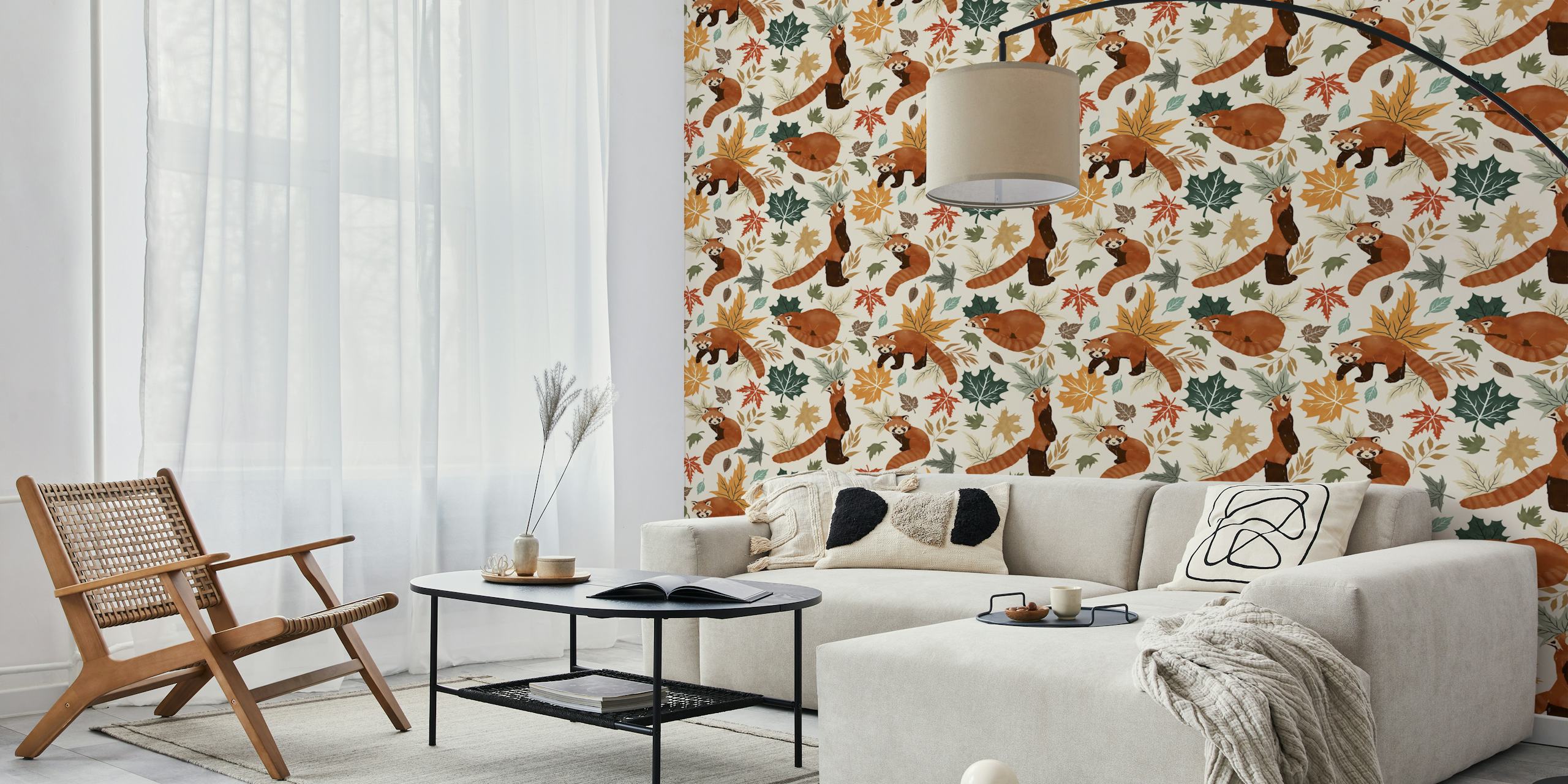 Cozy fall red panda scene wallpaper in a room