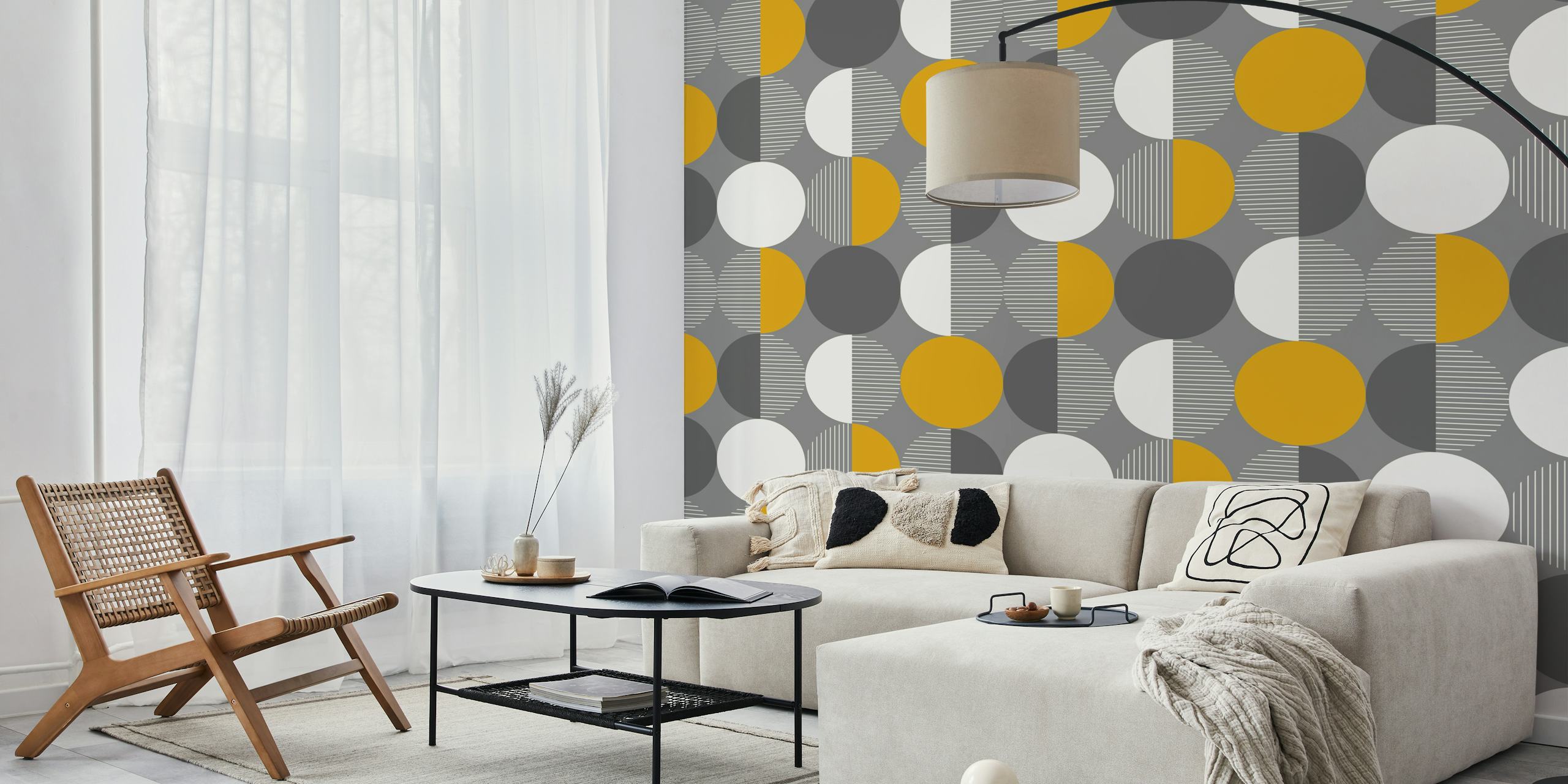 Carta da parati Midcentury modern circles in una stanza