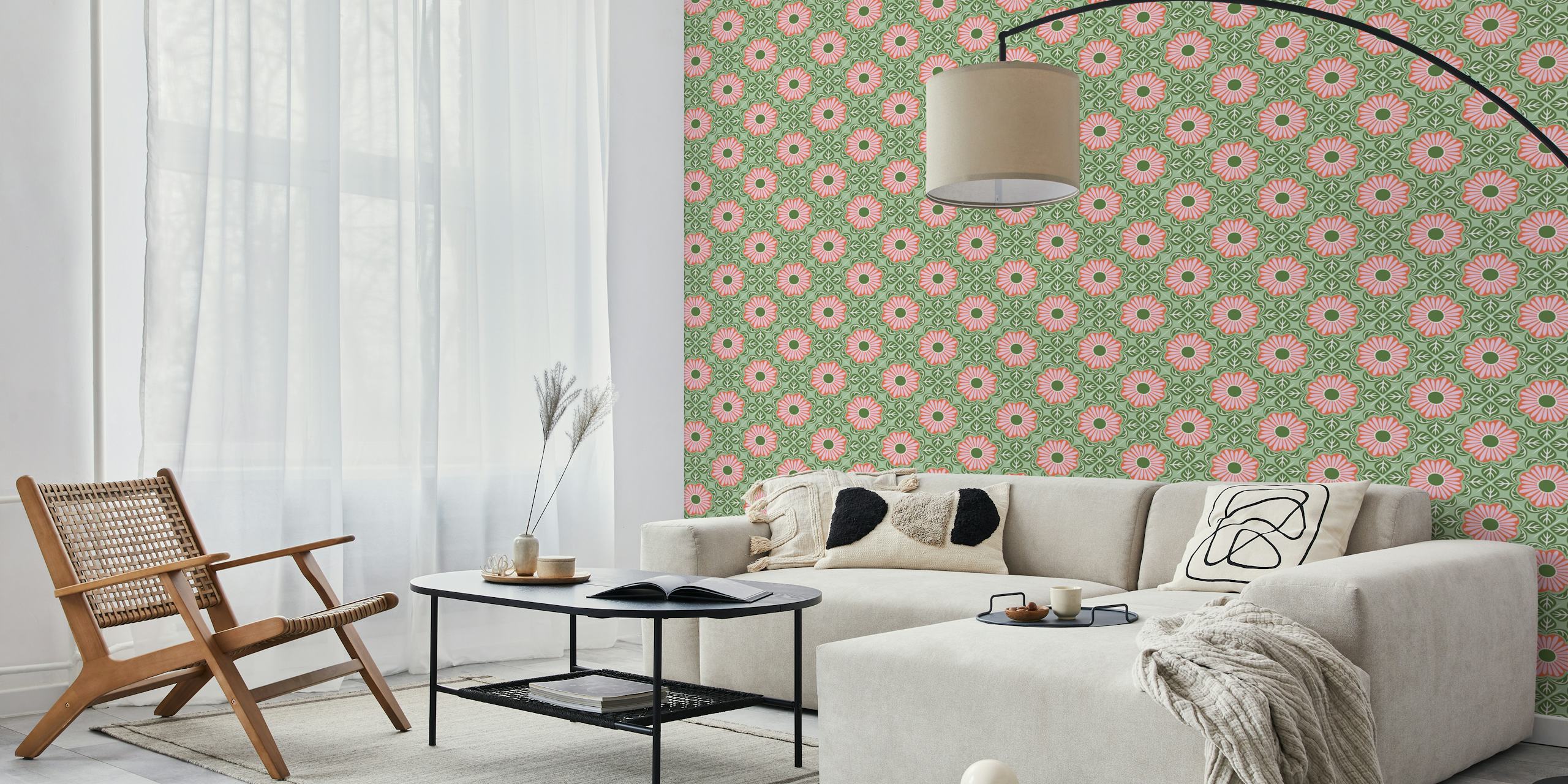 Retro Floral Tile Design in grün und rosa