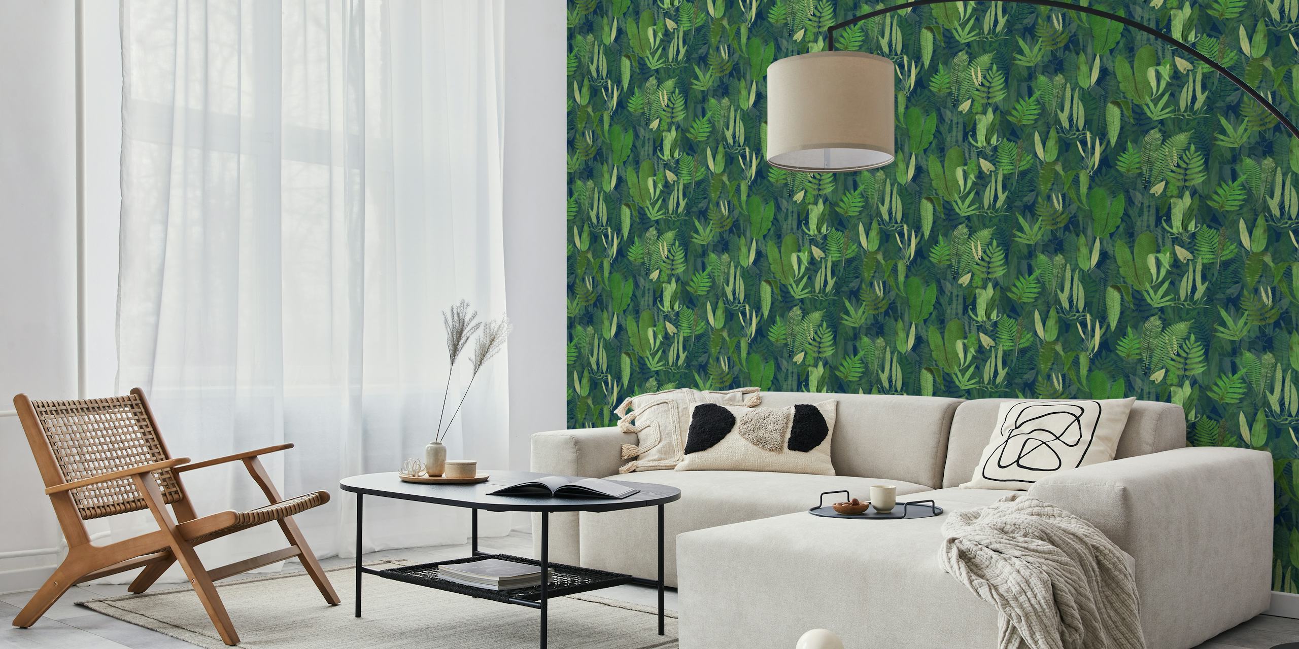 Eden in green navy blue wallpaper in a room