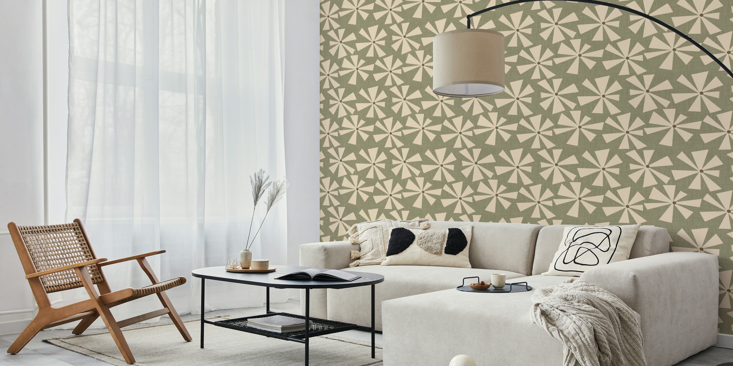 Geo Floral Burst tapeta u maslinastoj žalfiji