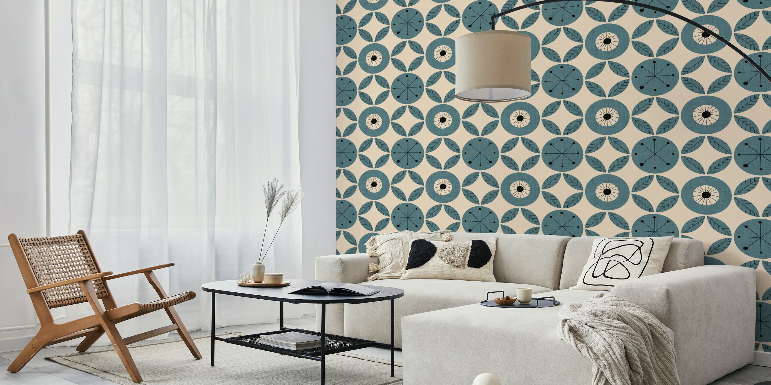 Atomic Floral Botanic Dots Blue tapet i ett rum