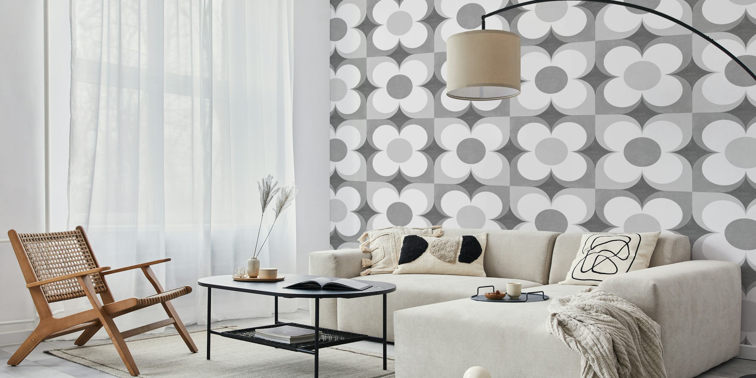 Papel pintado Geometric Flower Tile en una habitación