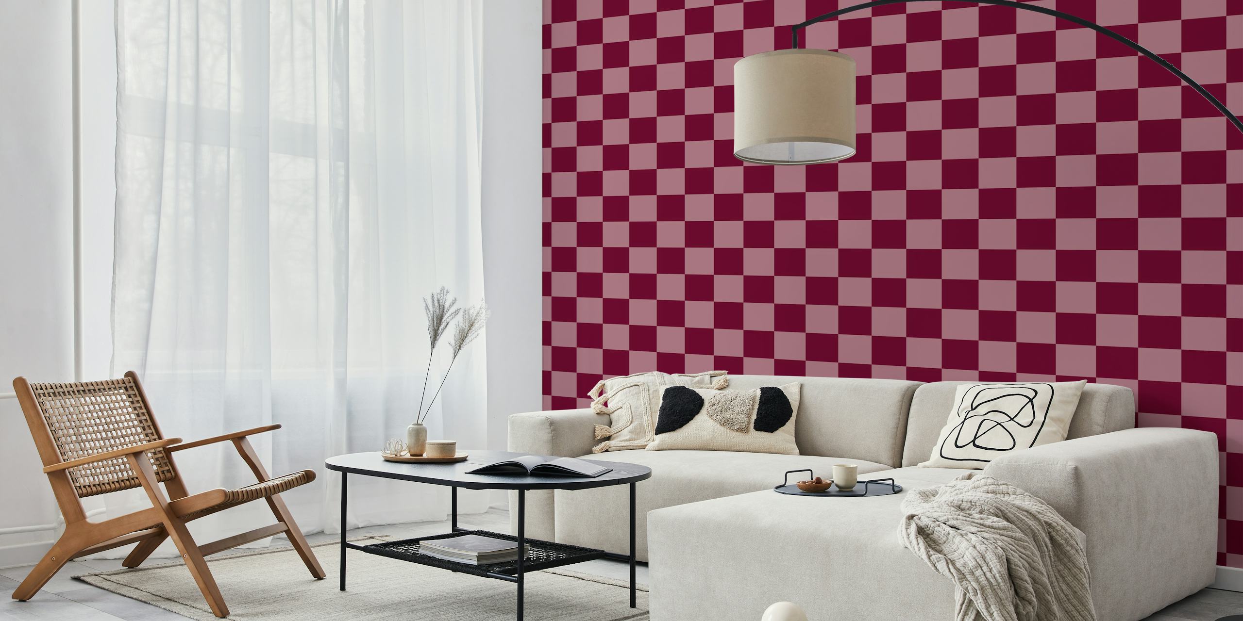 Elegant burgundy blocks wallpaper in a room