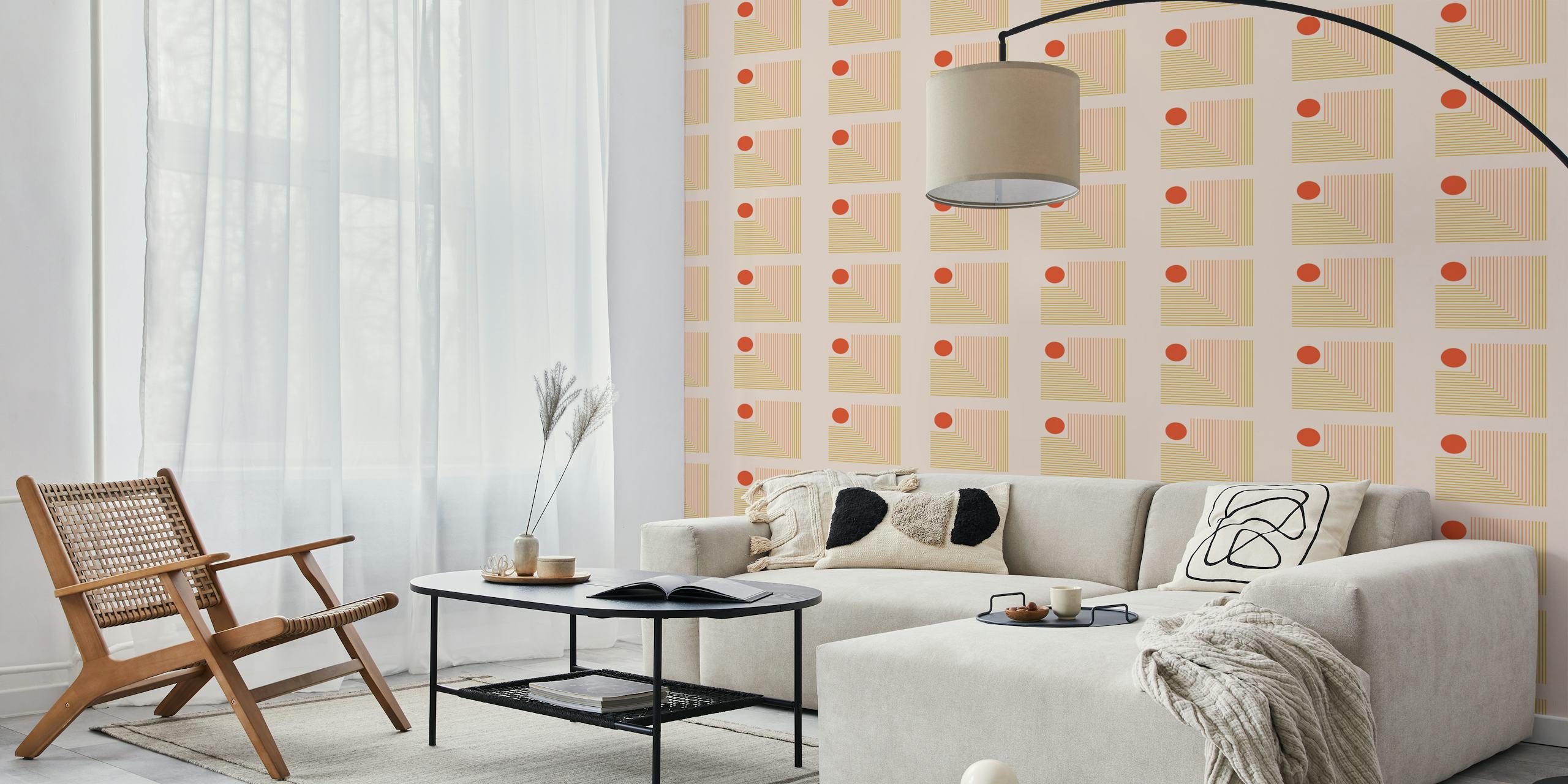 Minimalist geometric wallpaper with orange circle and yellow lines
