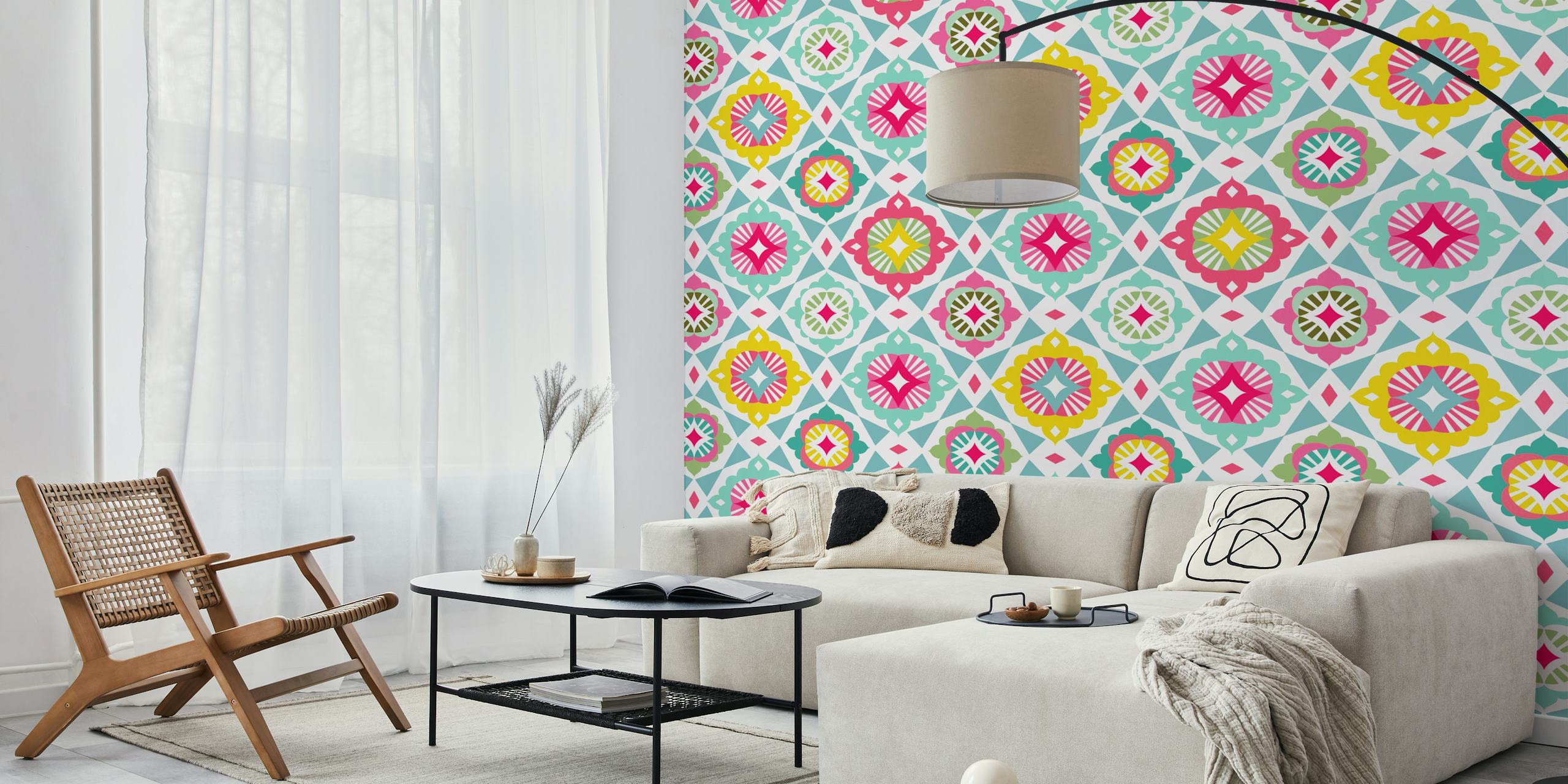 Fresh playful tiles papel de parede em um quarto claro