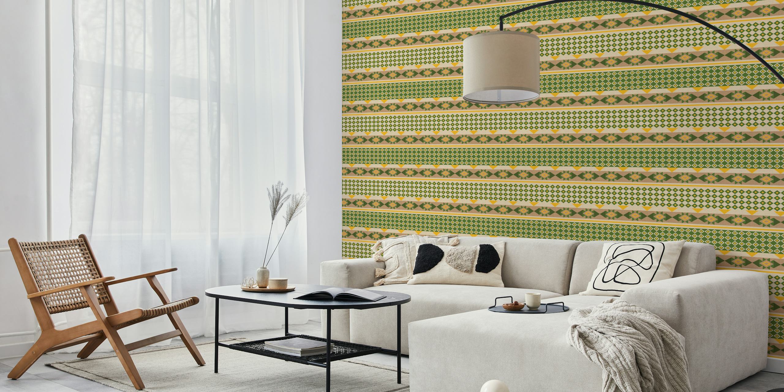 Carta da parati Bright Geometric Bohemian Plaid in una stanza