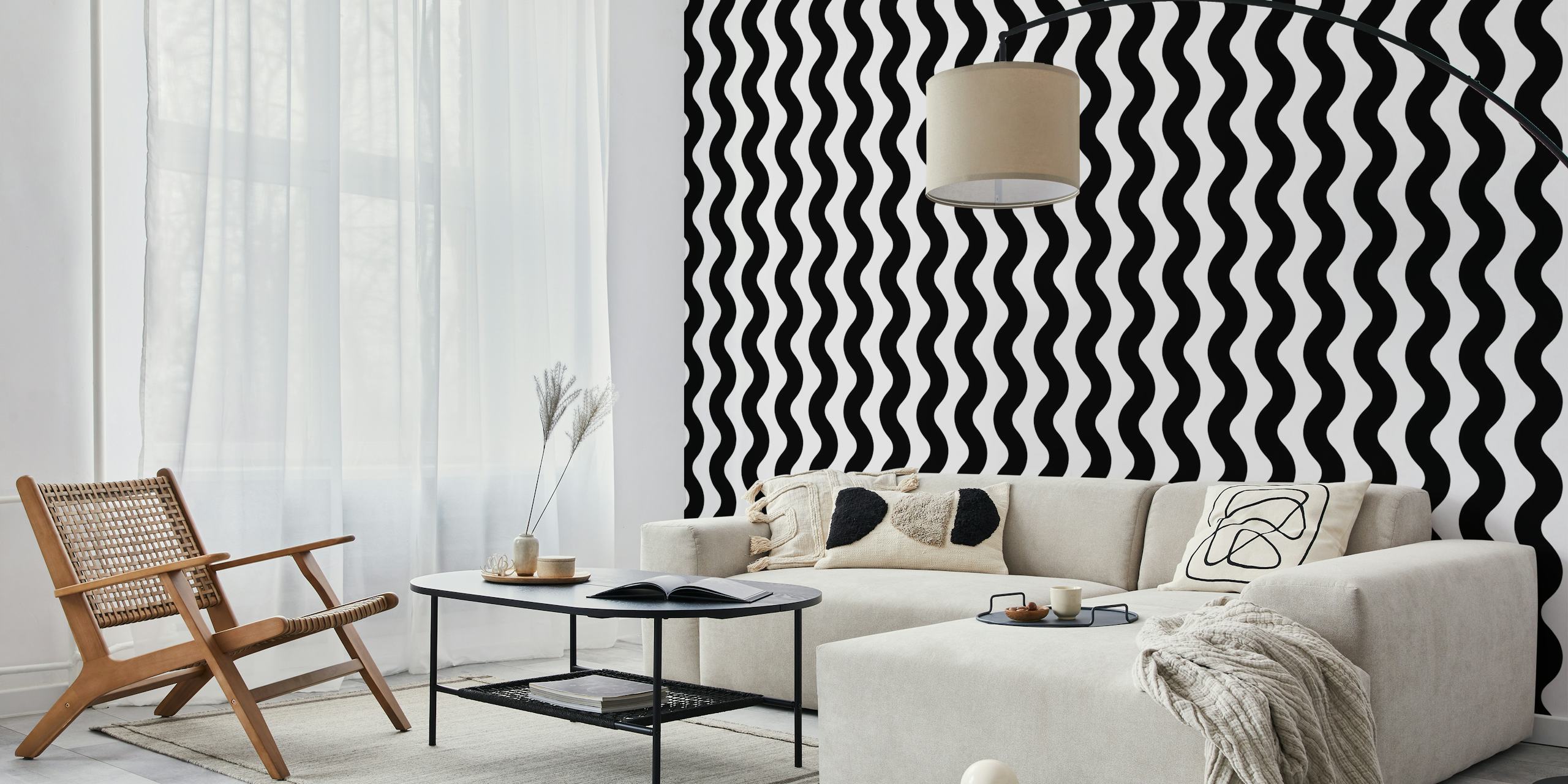 Black and white minimalist waves wallpaper
