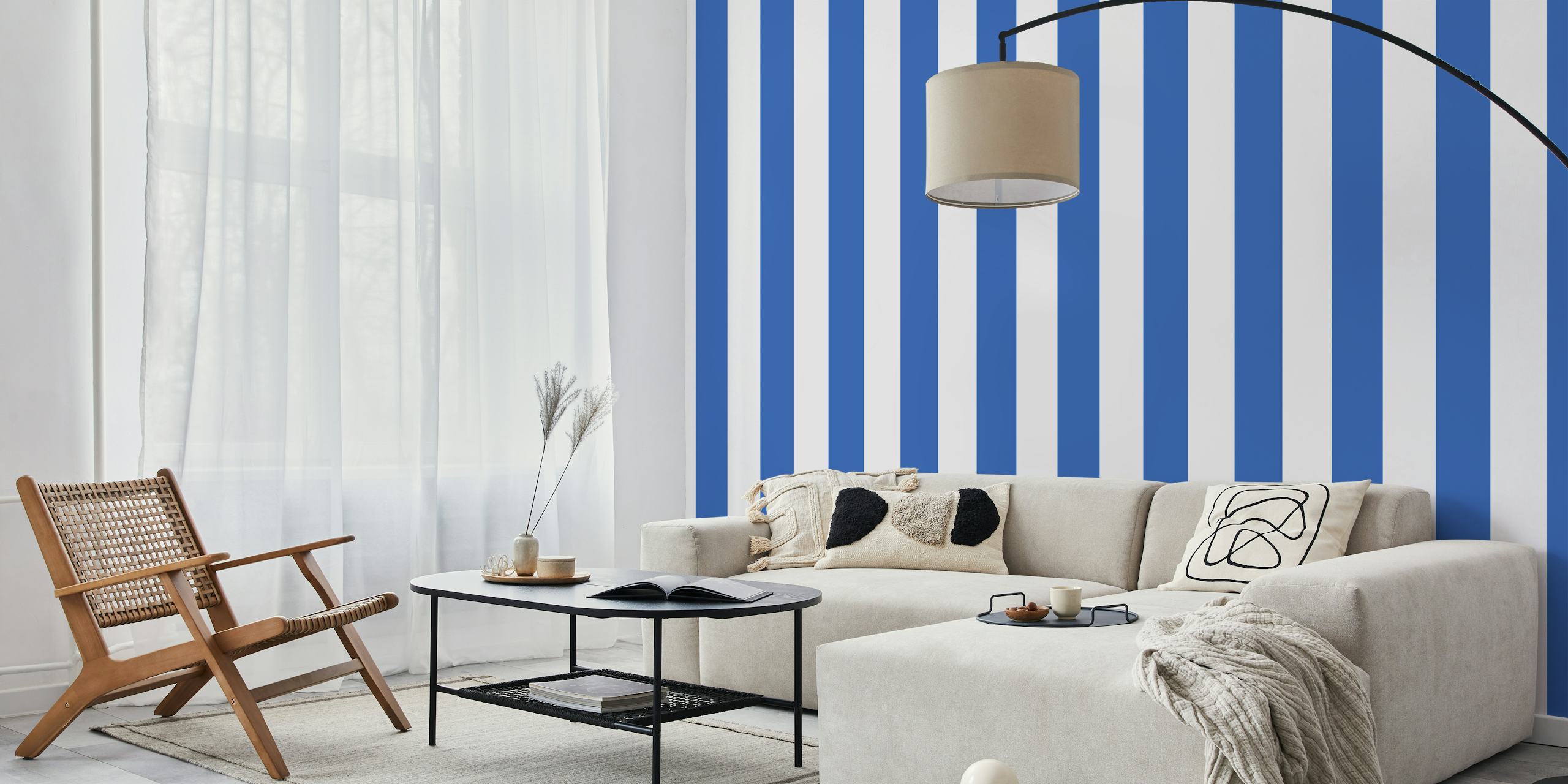 Cobalt blue and white extra wide striped wallpaper