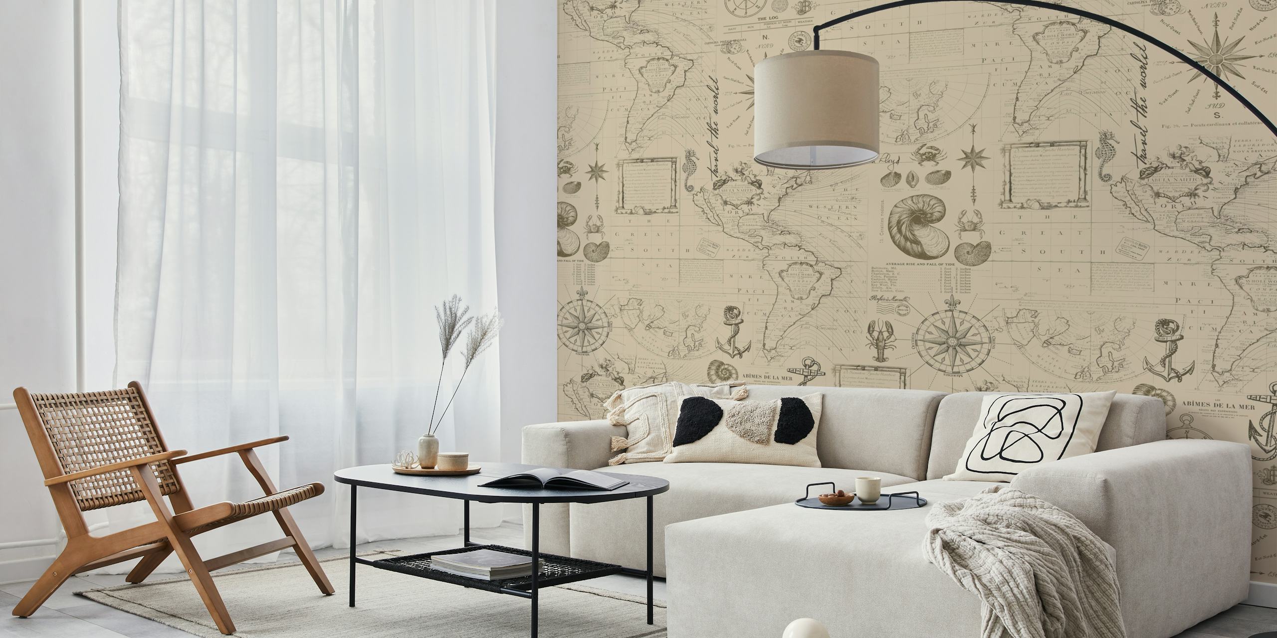Nautical Mural Wallpaper em tons de sépia