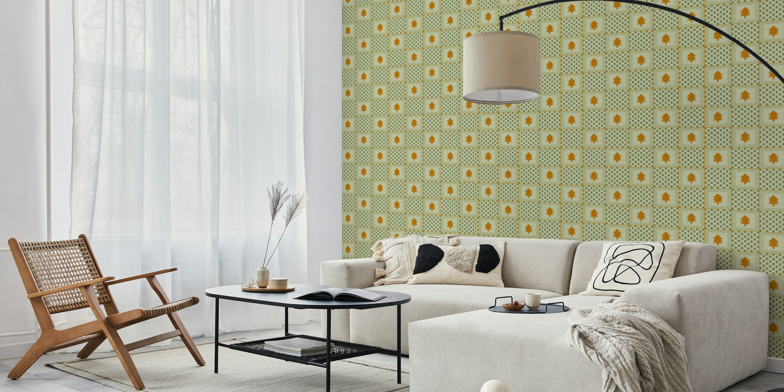 Green fir tree grid pattern wallpaper