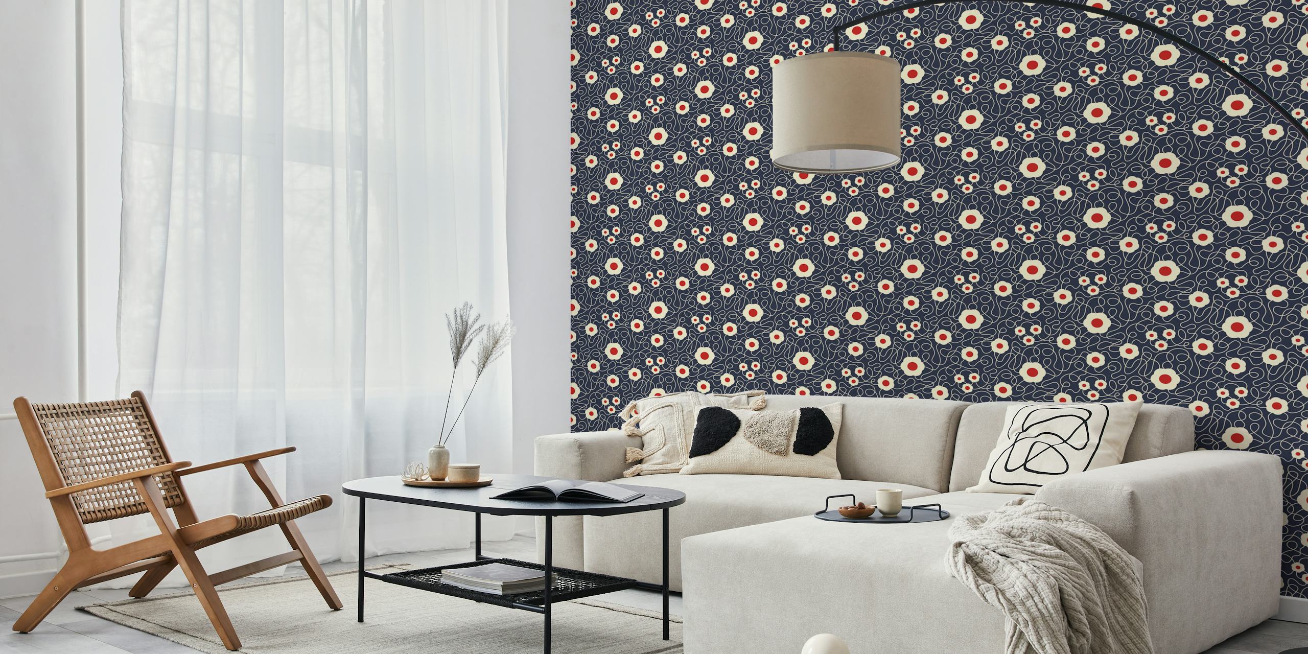 Elegance in Bloom Dark Navy Red tapetdesign