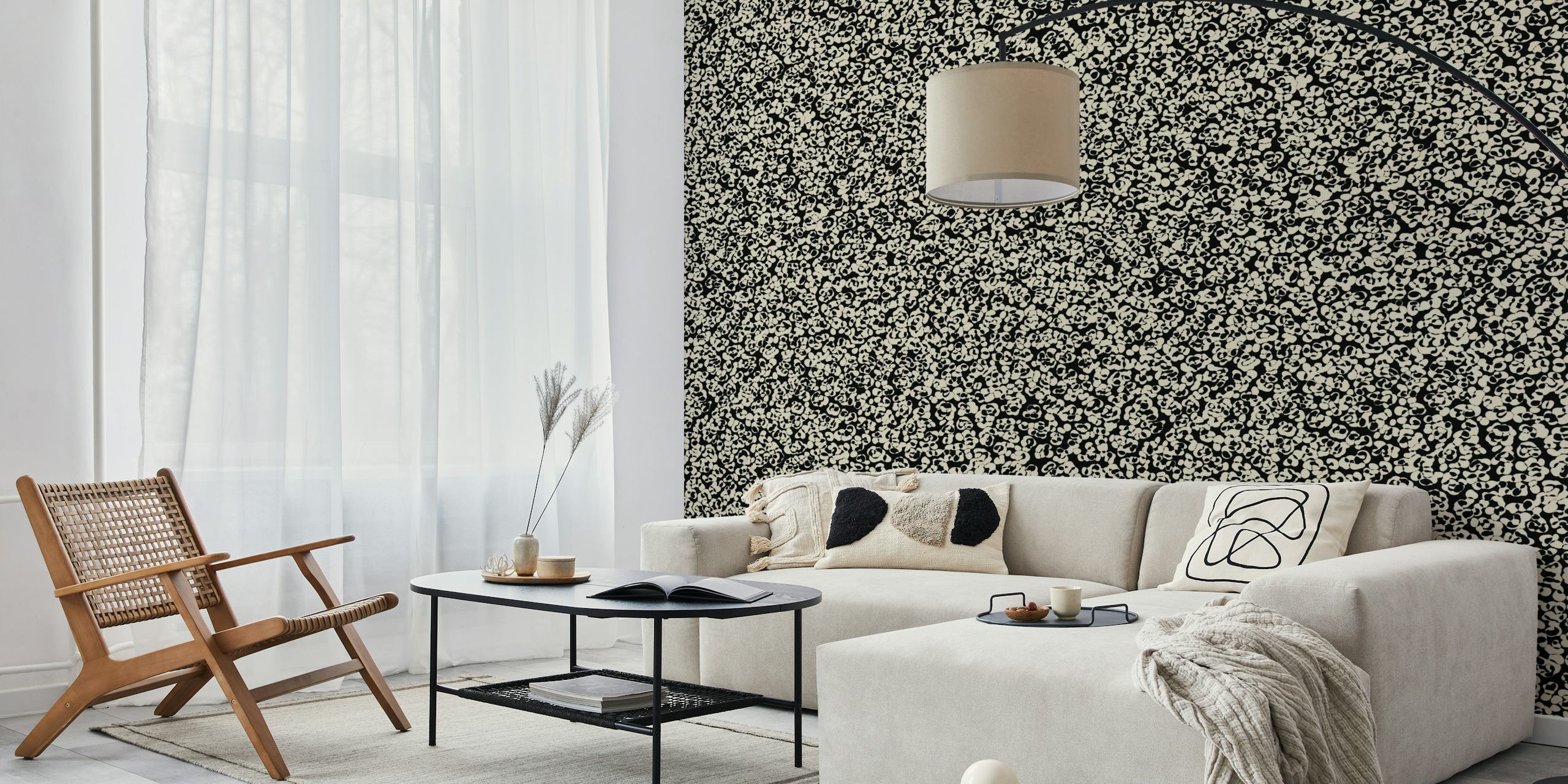 Abstract black and cream speckle pattern wallpaper