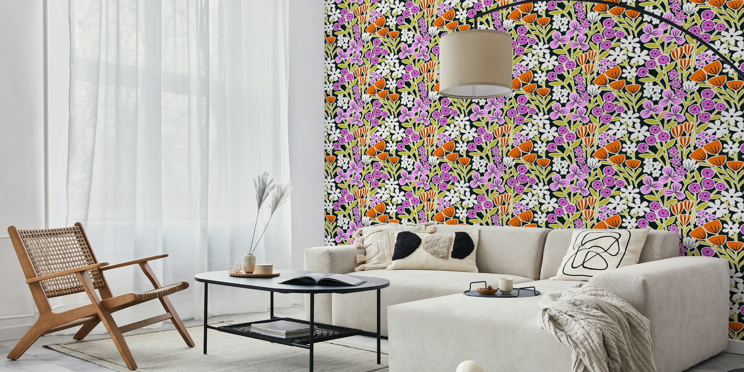 Brenda papel de parede floral brilhante em um quarto