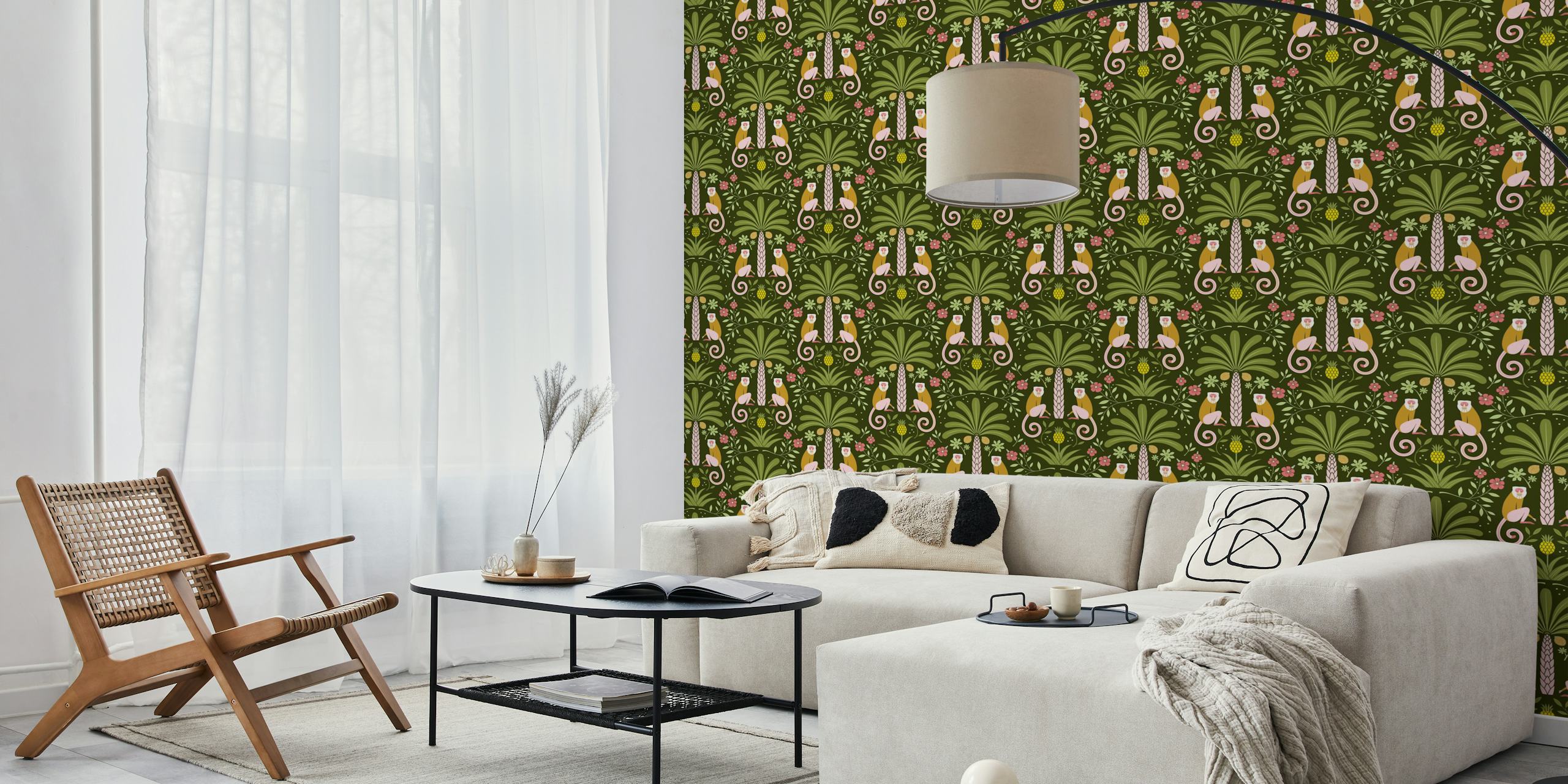 Tropical jungle wallpaper with monkeys design