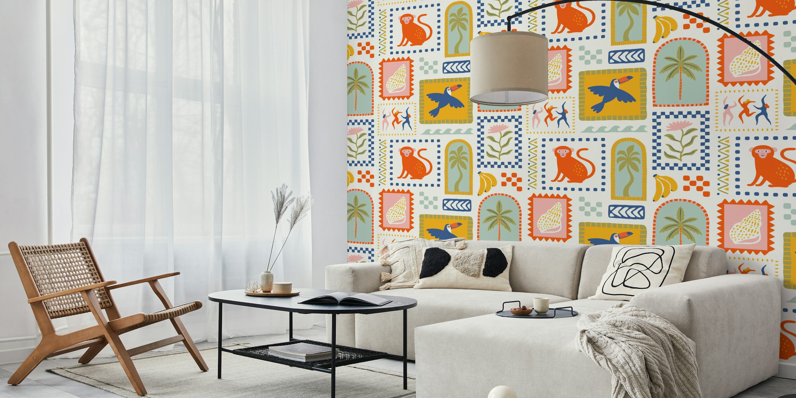 Funky Tropics Revival papel de parede em um quarto