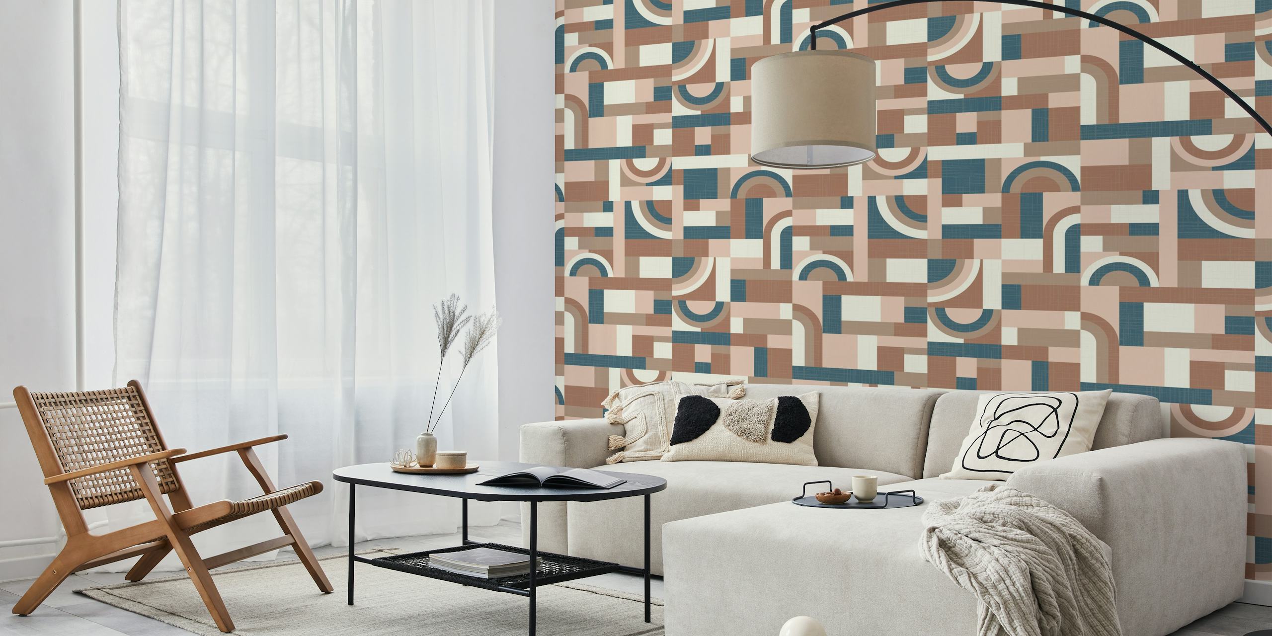 Geometric mocha and teal pattern wallpaper