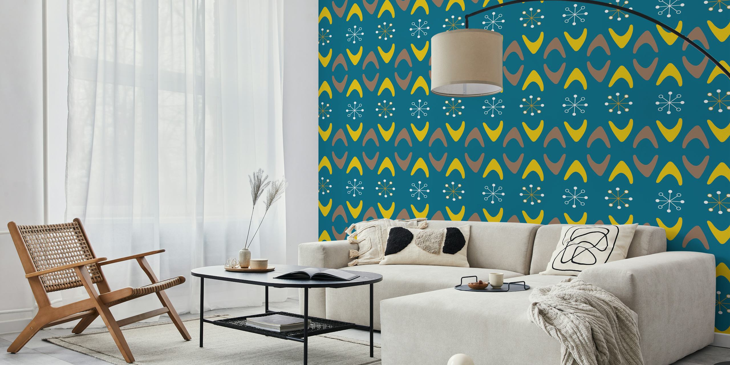 Midcentury boomerangs wallpaper in a room