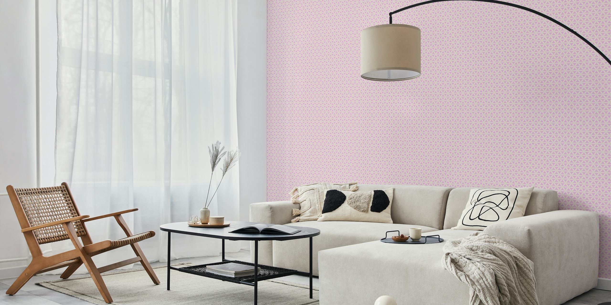 Geometric floral pattern in soft pink and cream tones wallpaper