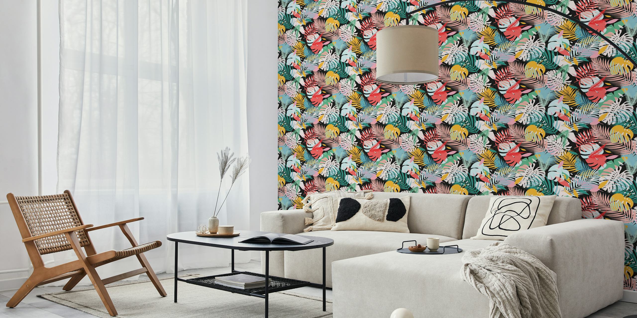 Papel pintado Colorful Tropical Leaves en una habitación