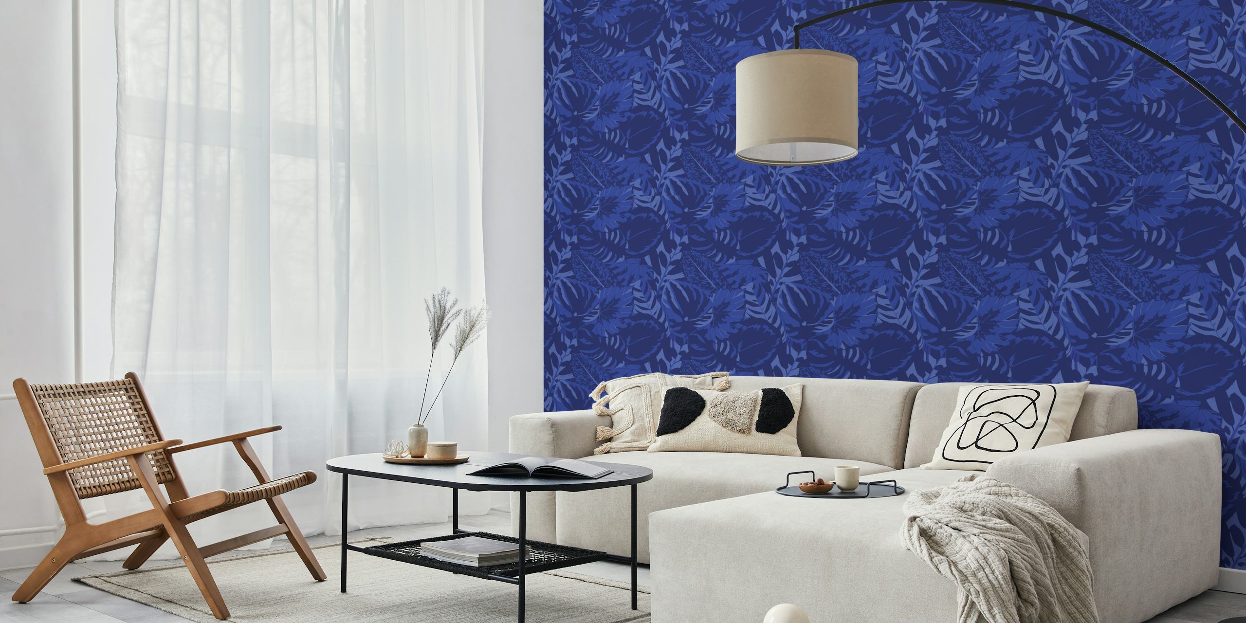 Sapphire Botanical Leaves wallpaper in a room
