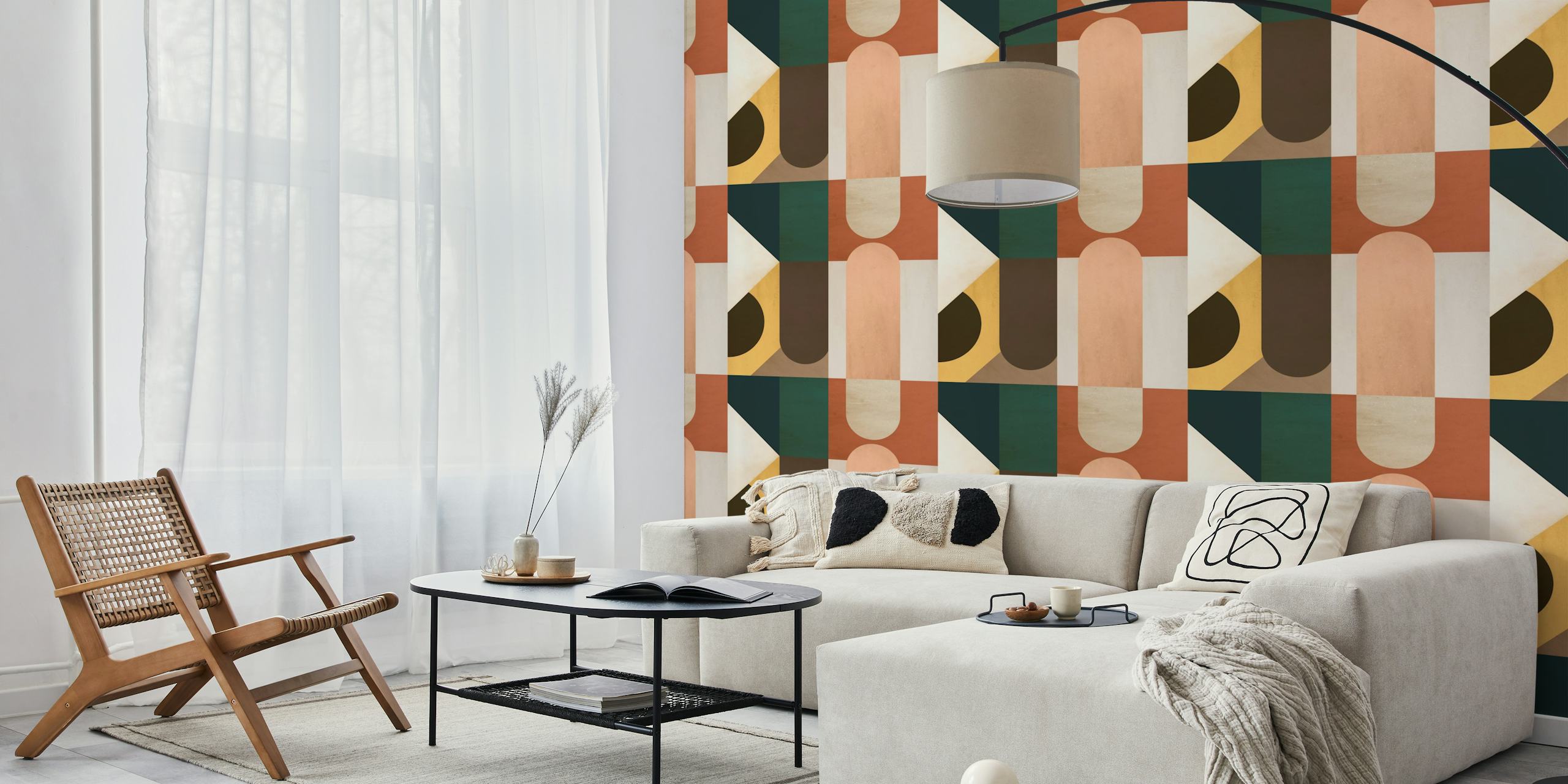 Mid Century abstract geometric shapes in earthy tones wallpaper