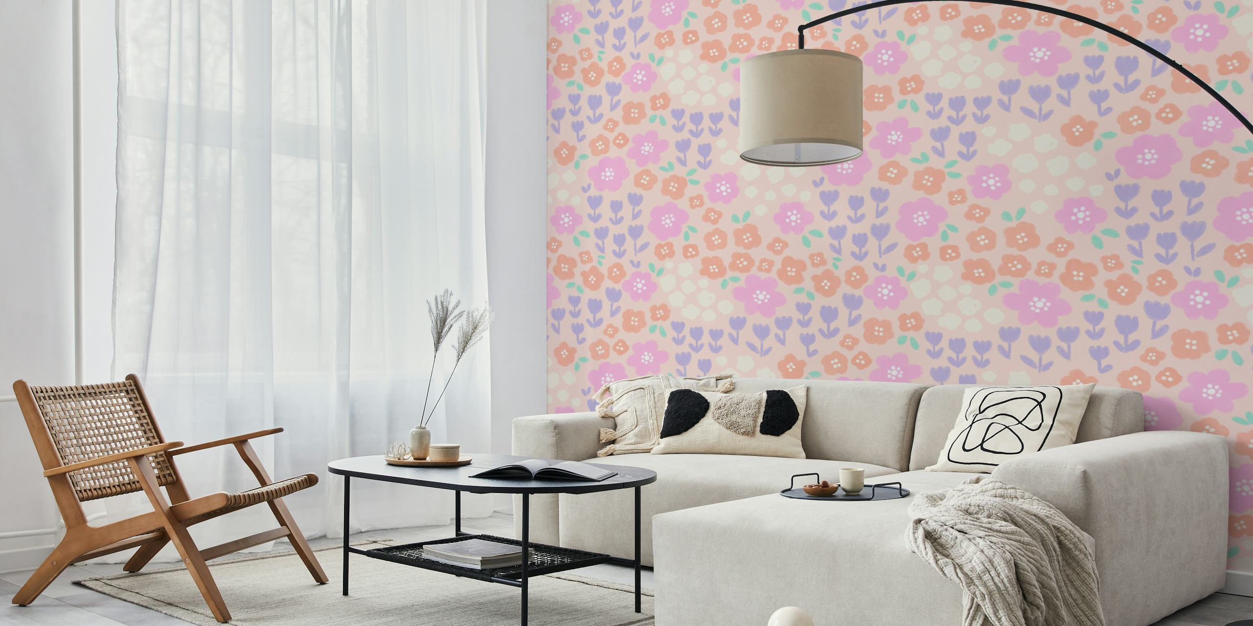 Floral wallpaper design in a room