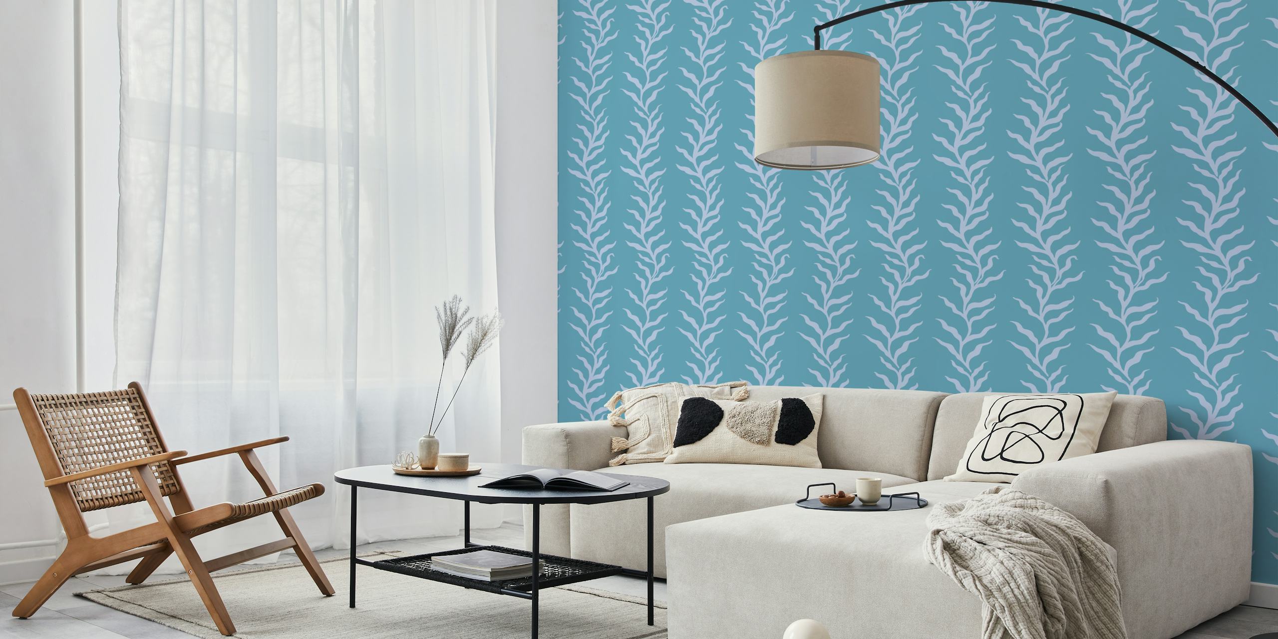 Seaweed patterns in light blue colors wallpaper