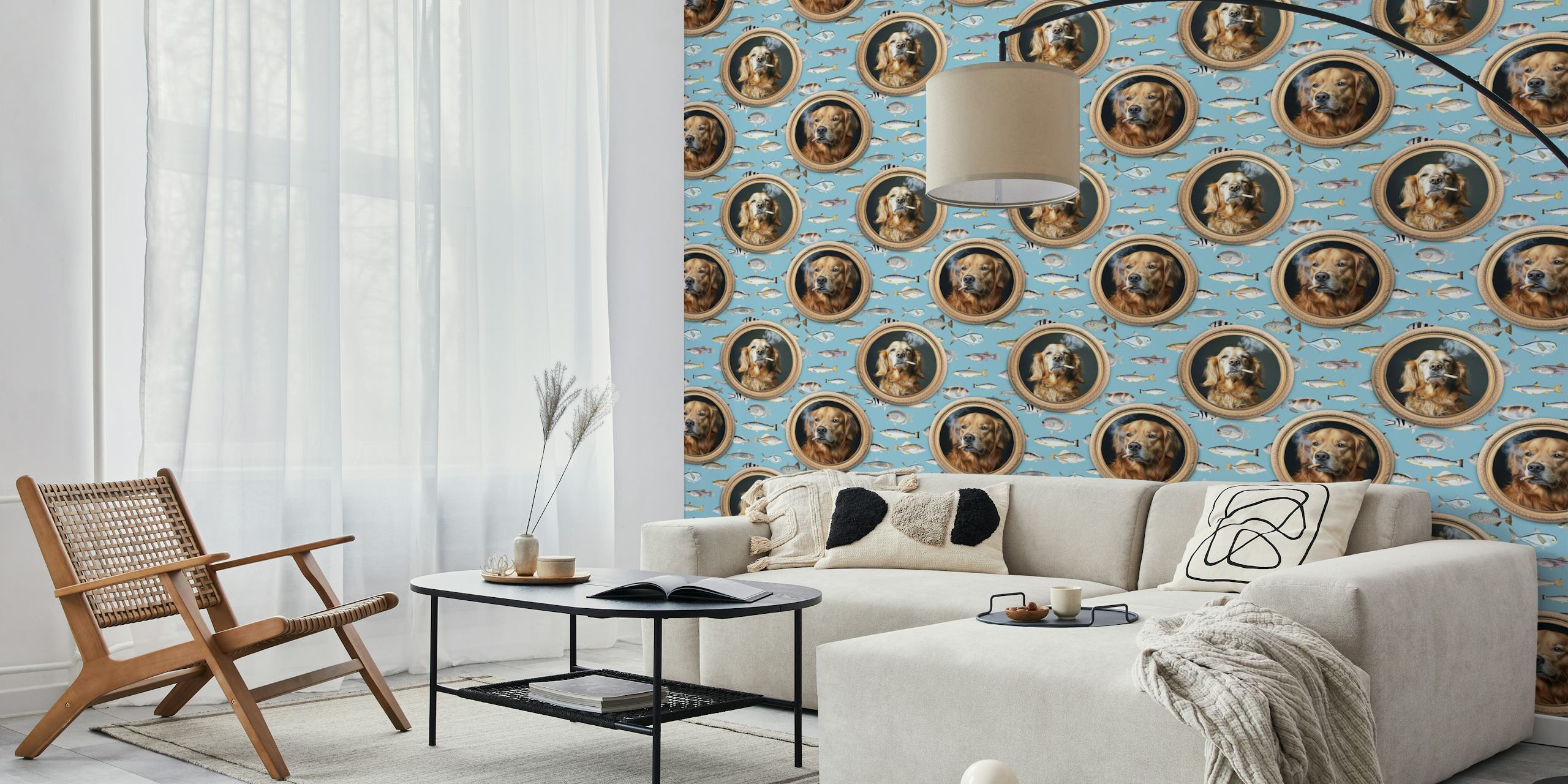 Smoking Golden Retriever wallpaper in a room