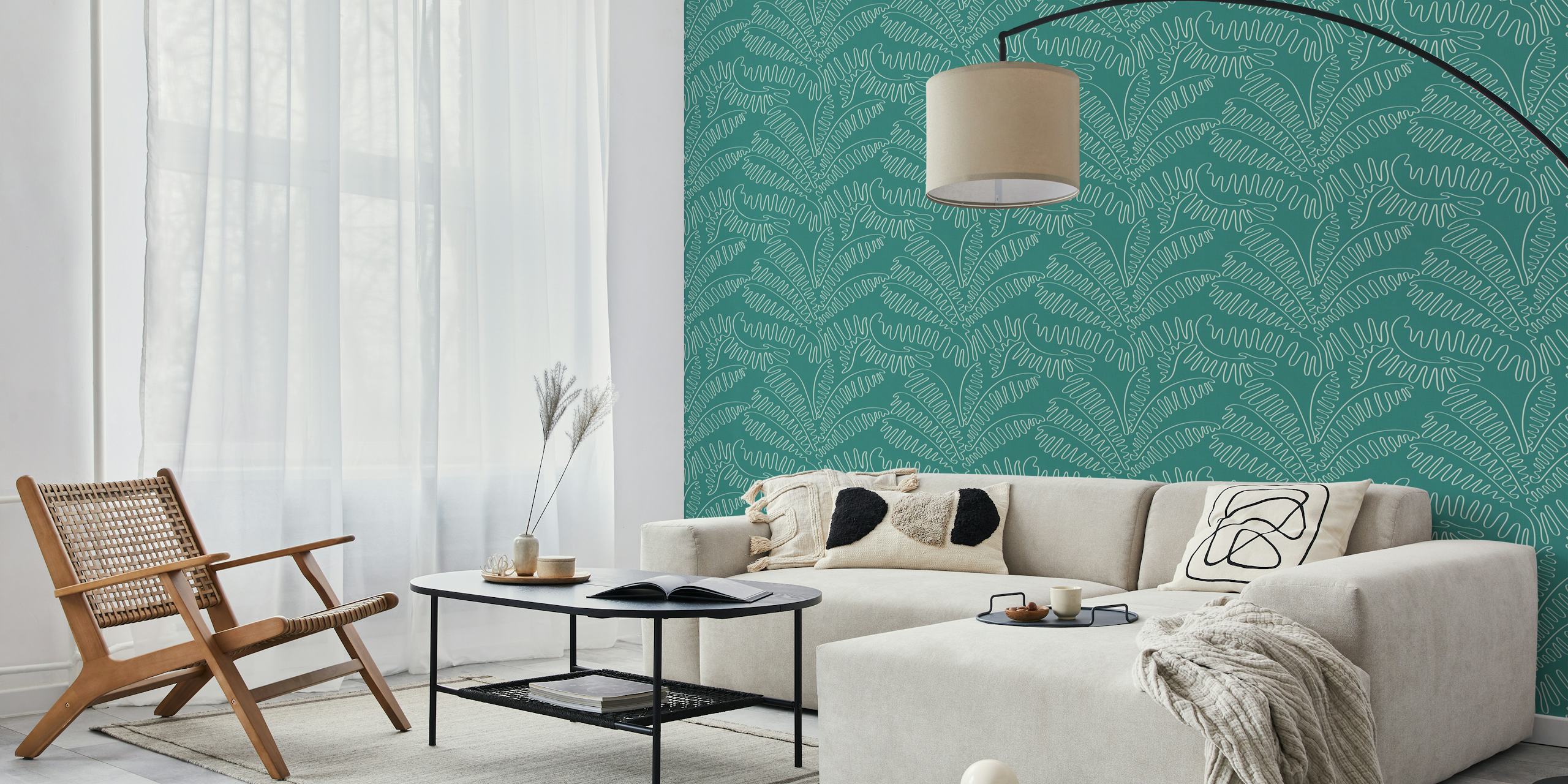 Papier peint Line Art Palm Leaves dans une chambre