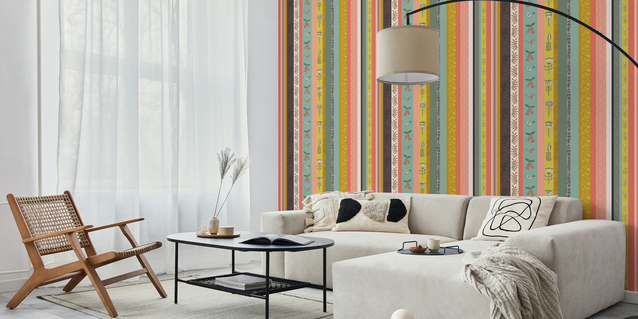 Whimsical Garden Stripes wallpaper in a room