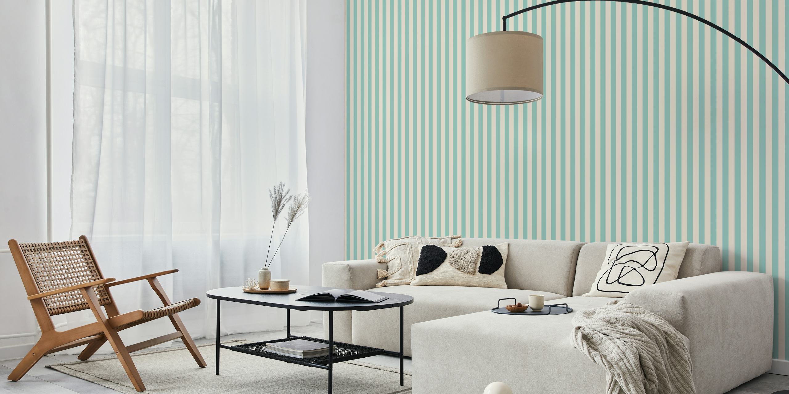 Mint and cream striped wallpaper in soft tones