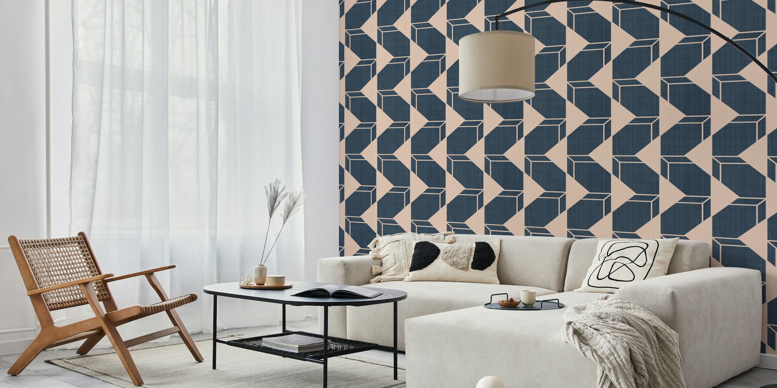 Minimal Balanced Cheater Quilt navy wallpaper in a room