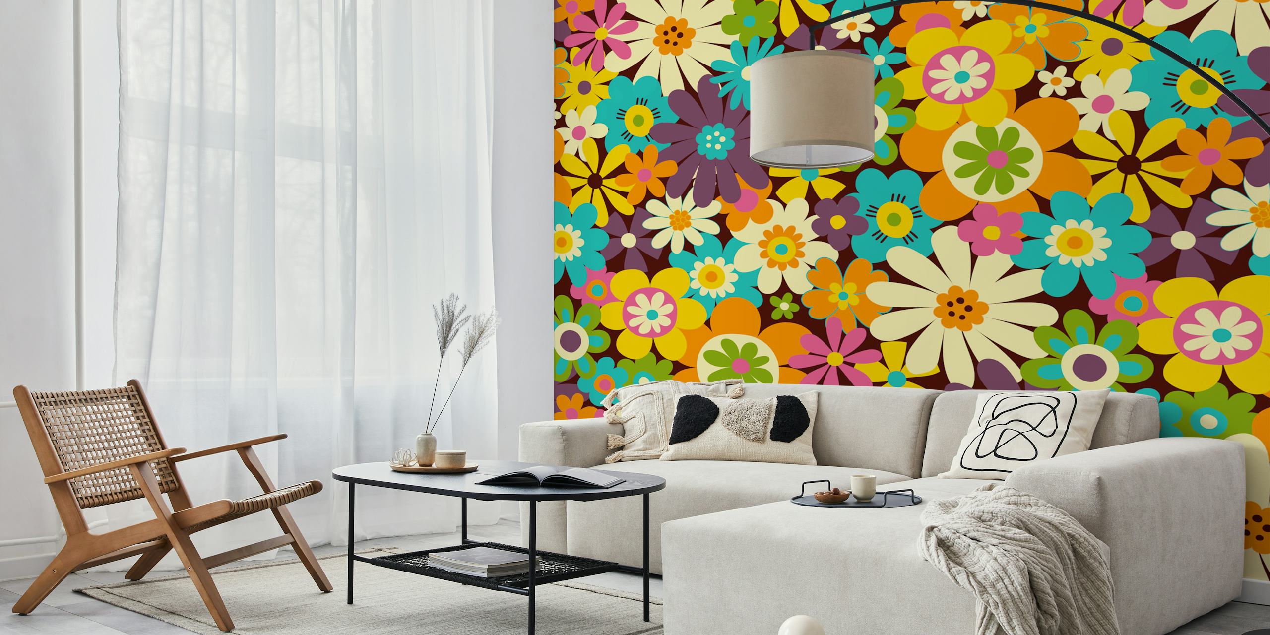 Retro Psychedelic Flowers tapet i et rum