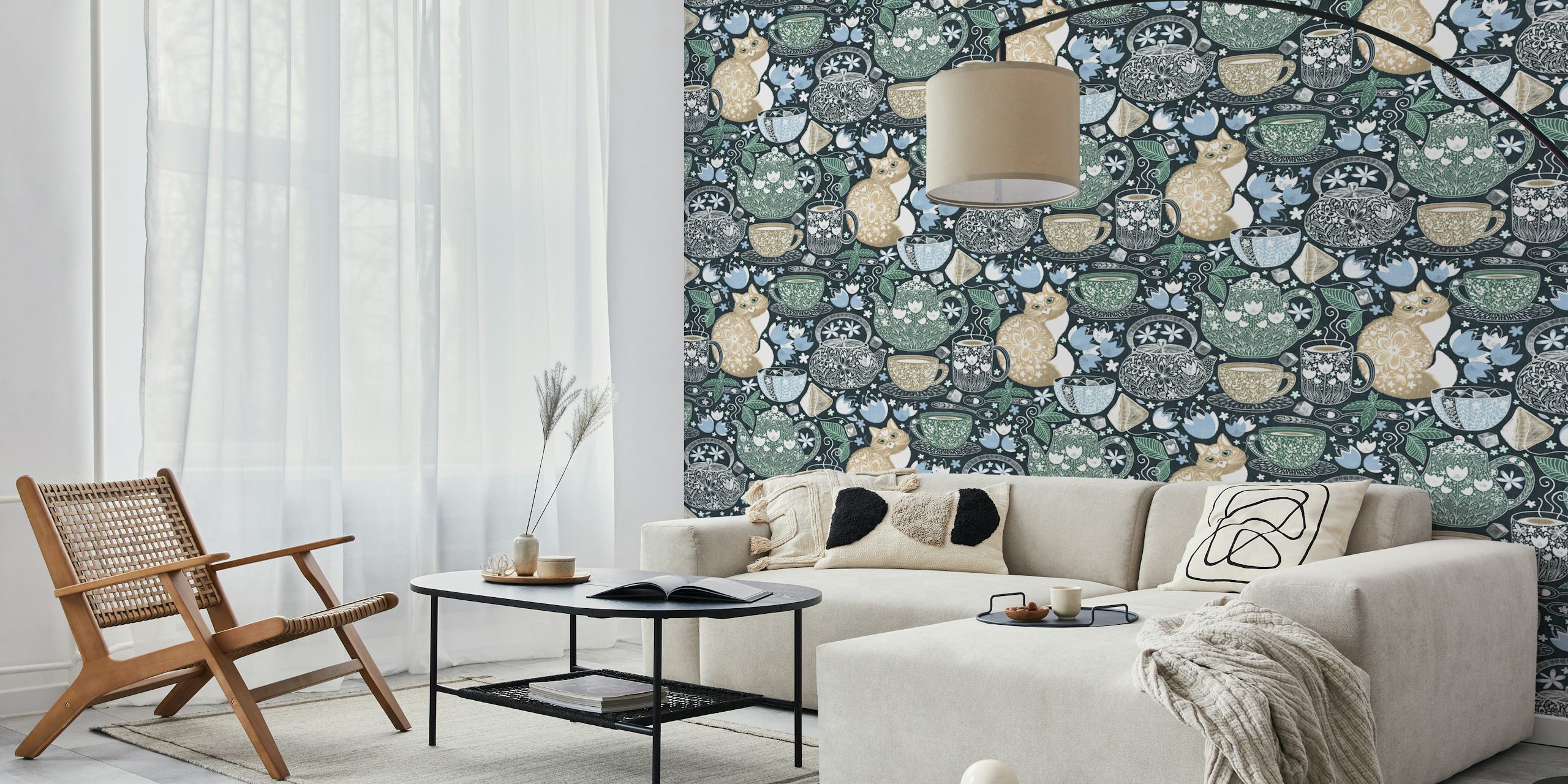 Cup of Tea with a Coffee Cat dizajn tapete